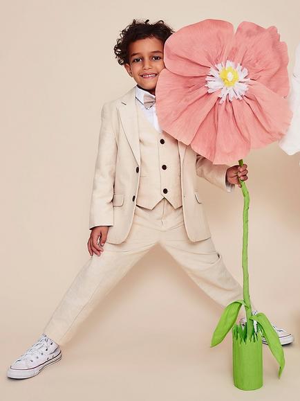 Monsoon Kids' Linen Blend 4-Piece Suit, Stone, Stone