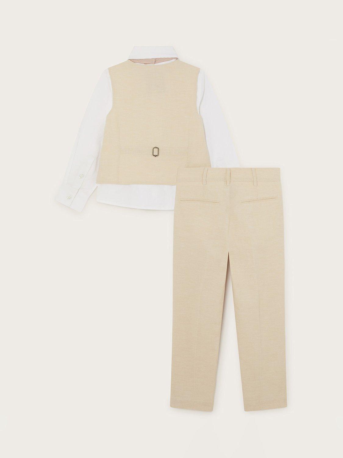 Monsoon Kids' Linen Blend 4-Piece Suit, Stone, 10 years