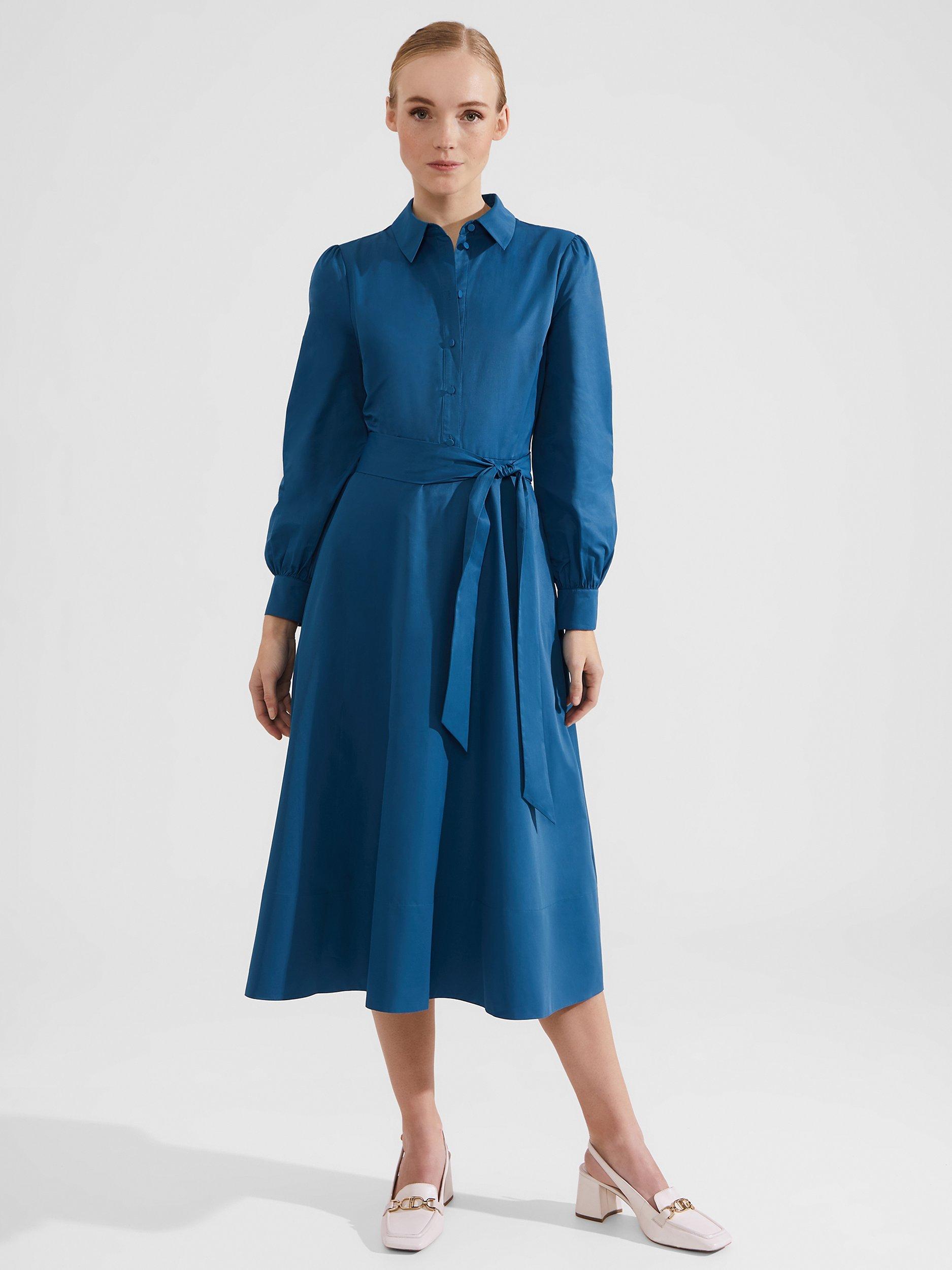 Product image 1 of 7, which shows Hobbs Ivana Midi Shirt Dress, Lyons Blue, 18