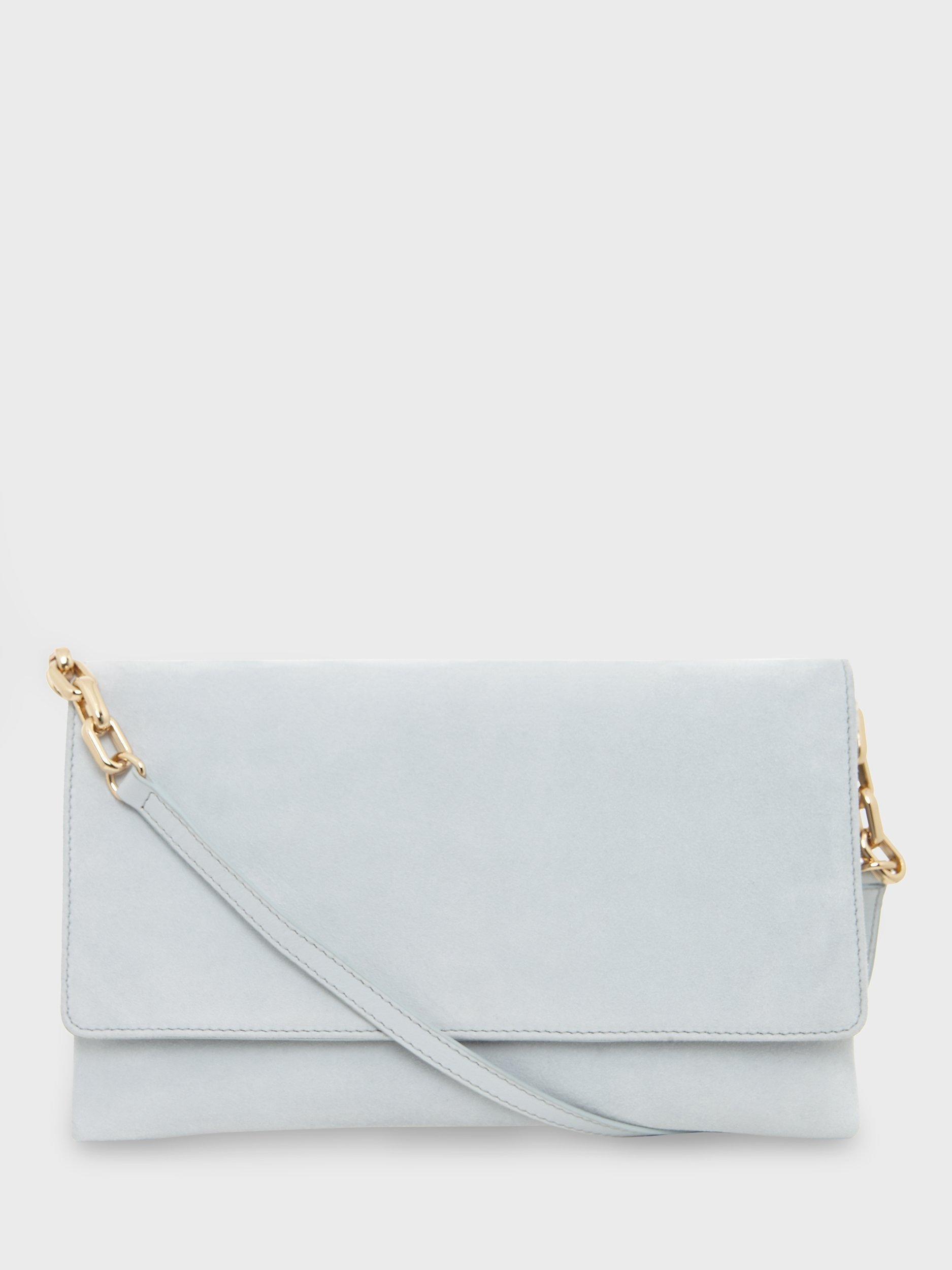 Product image 1 of 5, which shows Hobbs Chelsea Suede Clutch Bag, Pale Blue, One Size