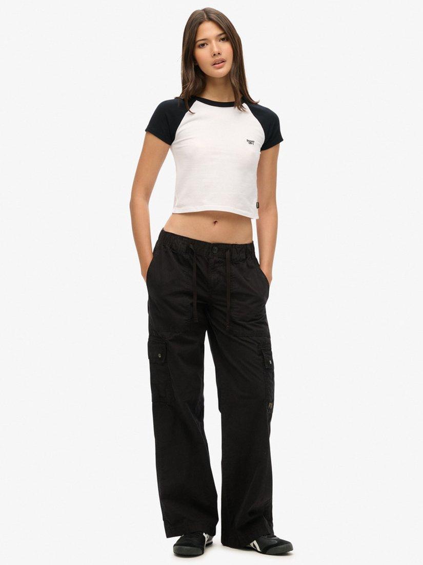 Product image 2 of 6, which shows Superdry Low Rise Utility Trousers, Washed Black, 28