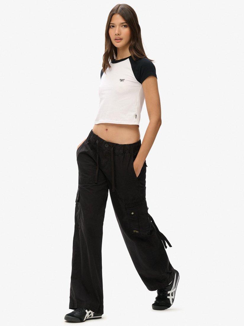 Product image 1 of 6, which shows Superdry Low Rise Utility Trousers, Washed Black, 28