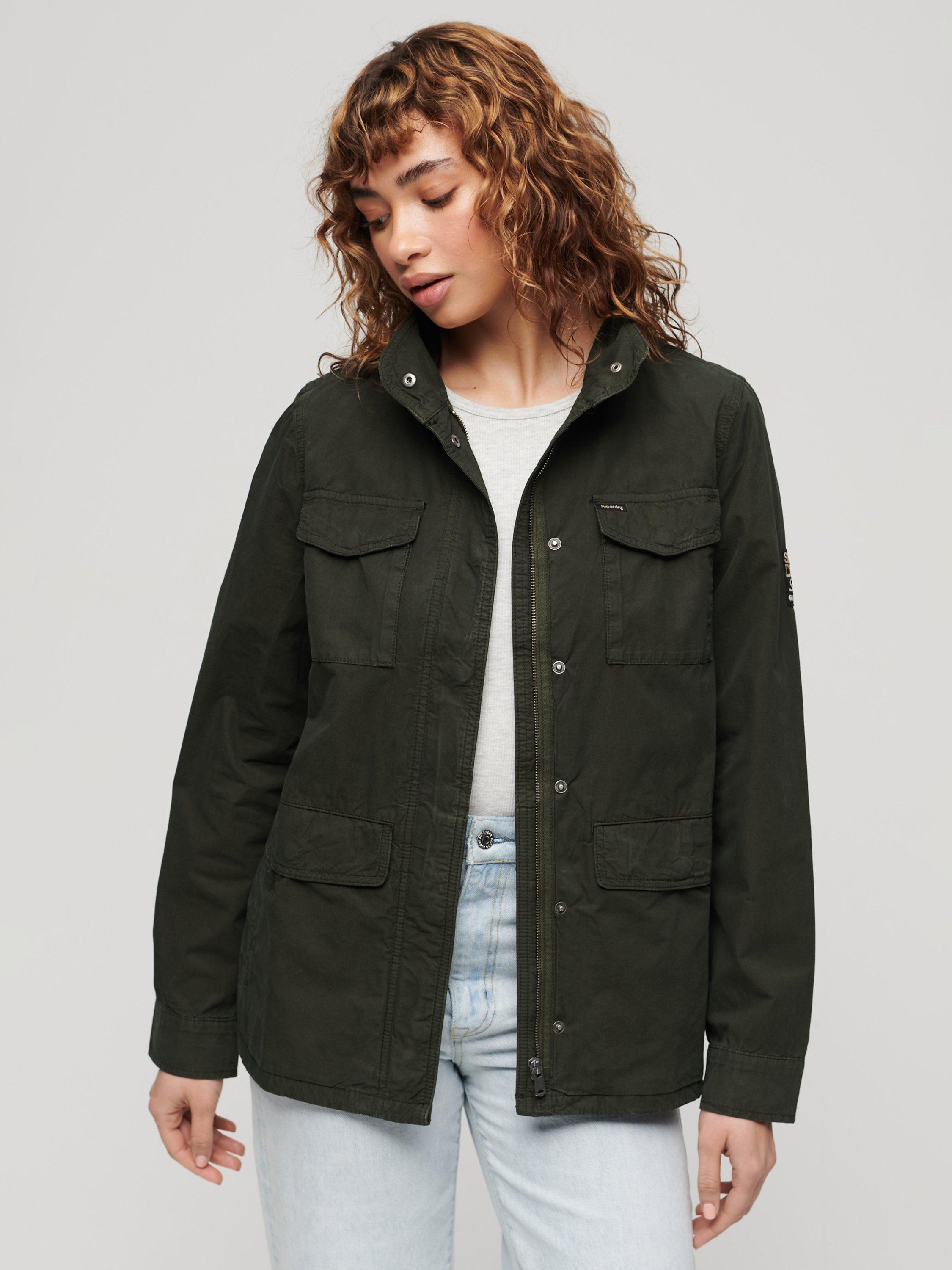 Product image 1 of 2, which shows Superdry St Tropez M65 Embellished Military Jacket, Olive Green, 6