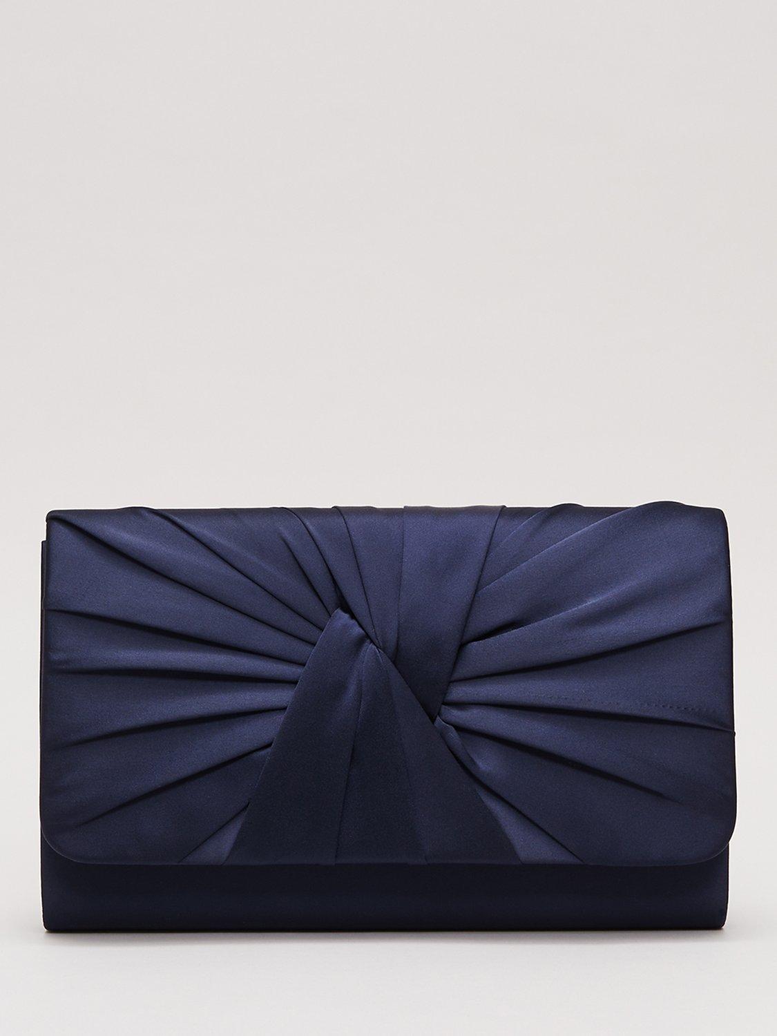 Phase Eight Twist Front Satin Clutch Bag, Navy