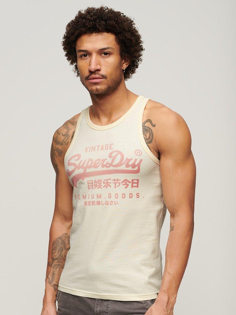 Superdry Classic Vintage Logo Heritage Vest, Cream, S