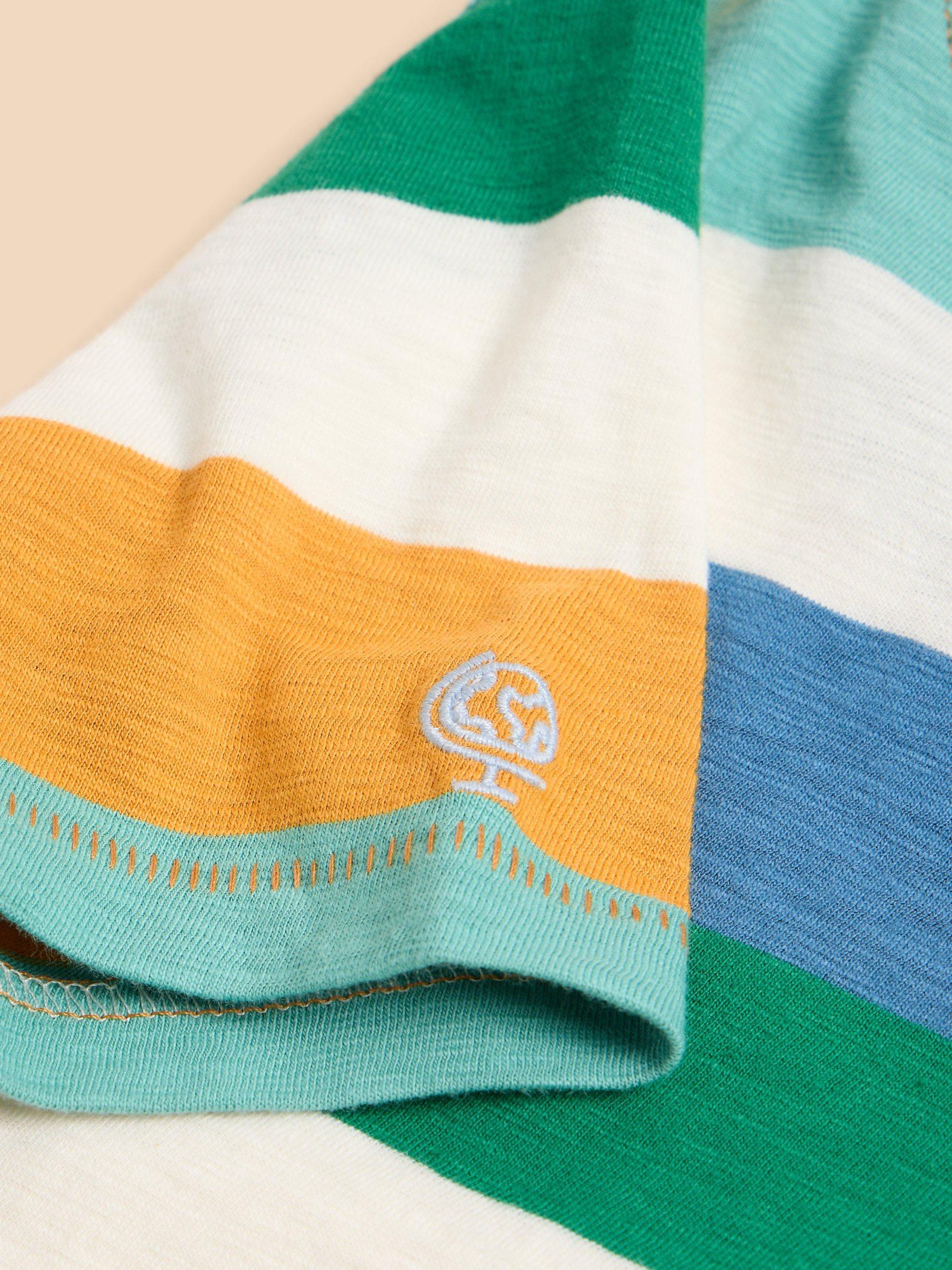 White Stuff Kids' Casey Block Stripe Short Sleeve TShirt, Blue/Multi