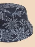 White Stuff Kids' Palm Print Cotton Bucket Hat, Navy/White