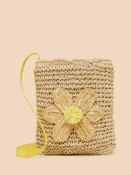 White Stuff Kids' Flower Embroidered Bag, Natural, Natural