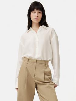 Jigsaw Silk Habotai Relaxed Shirt, Ivory