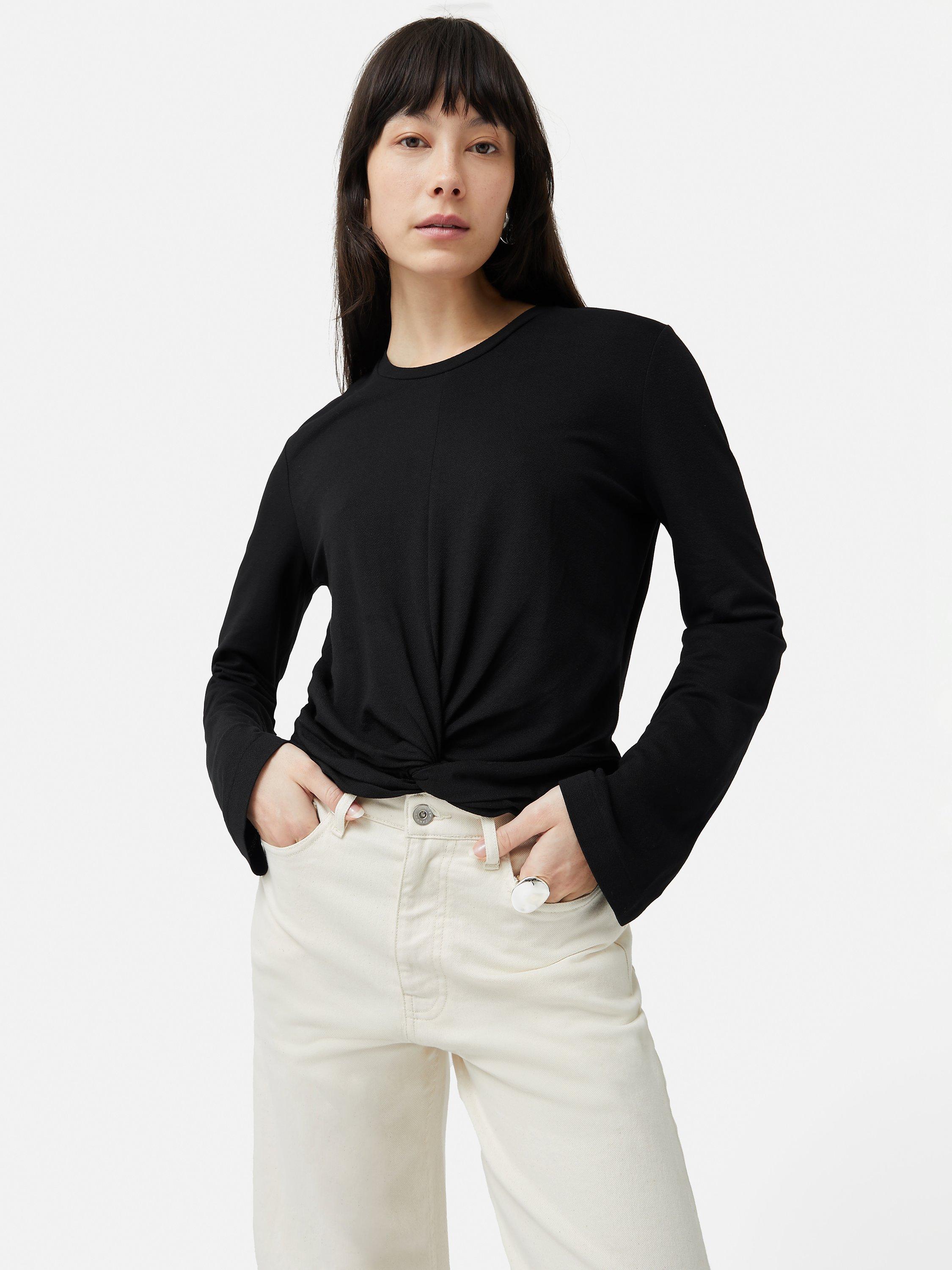 Jigsaw Knotted Front Long Sleeve Top, Black