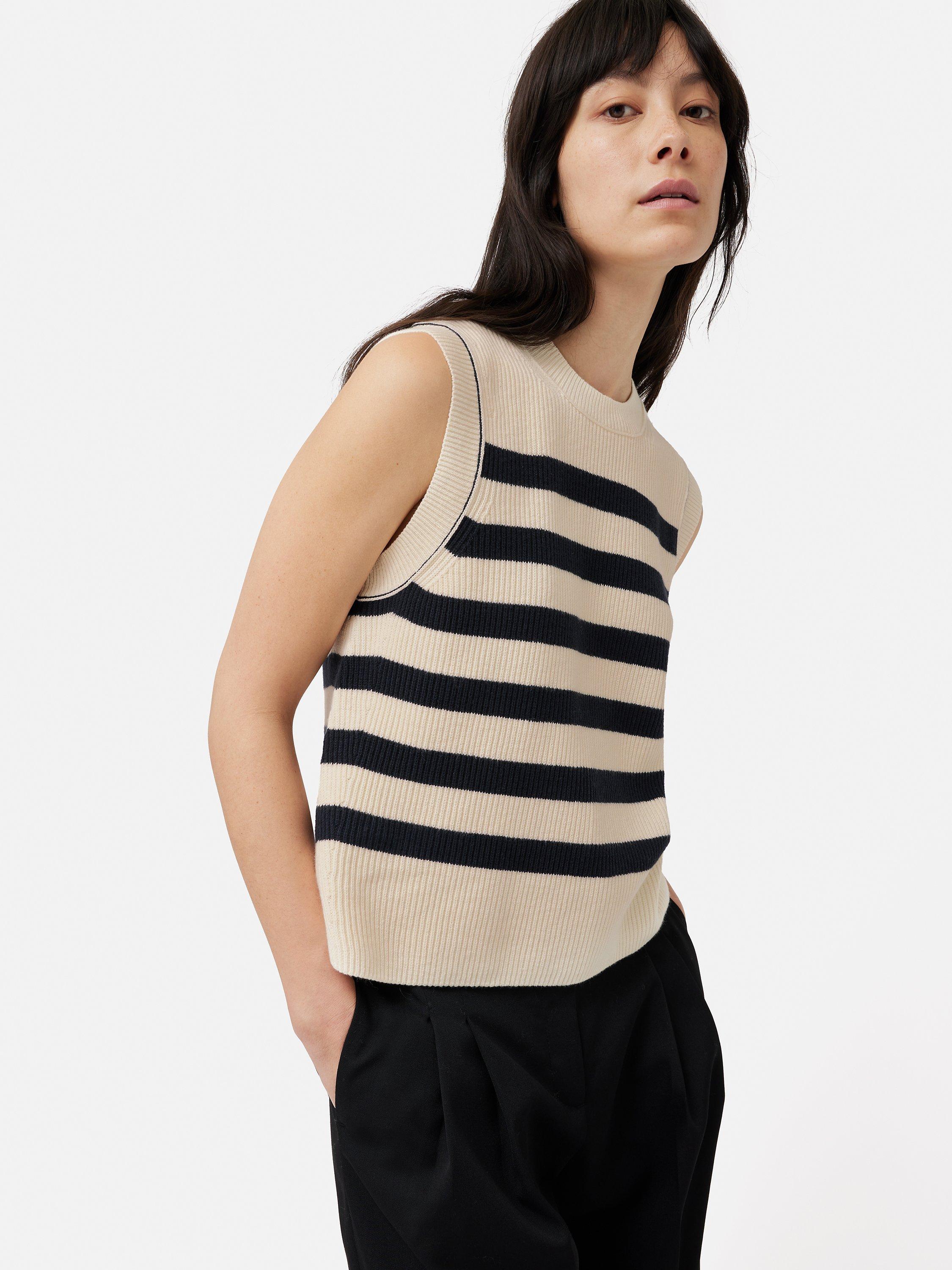 Jigsaw Knit Stripe Round Neck Tank Top Navy Multi