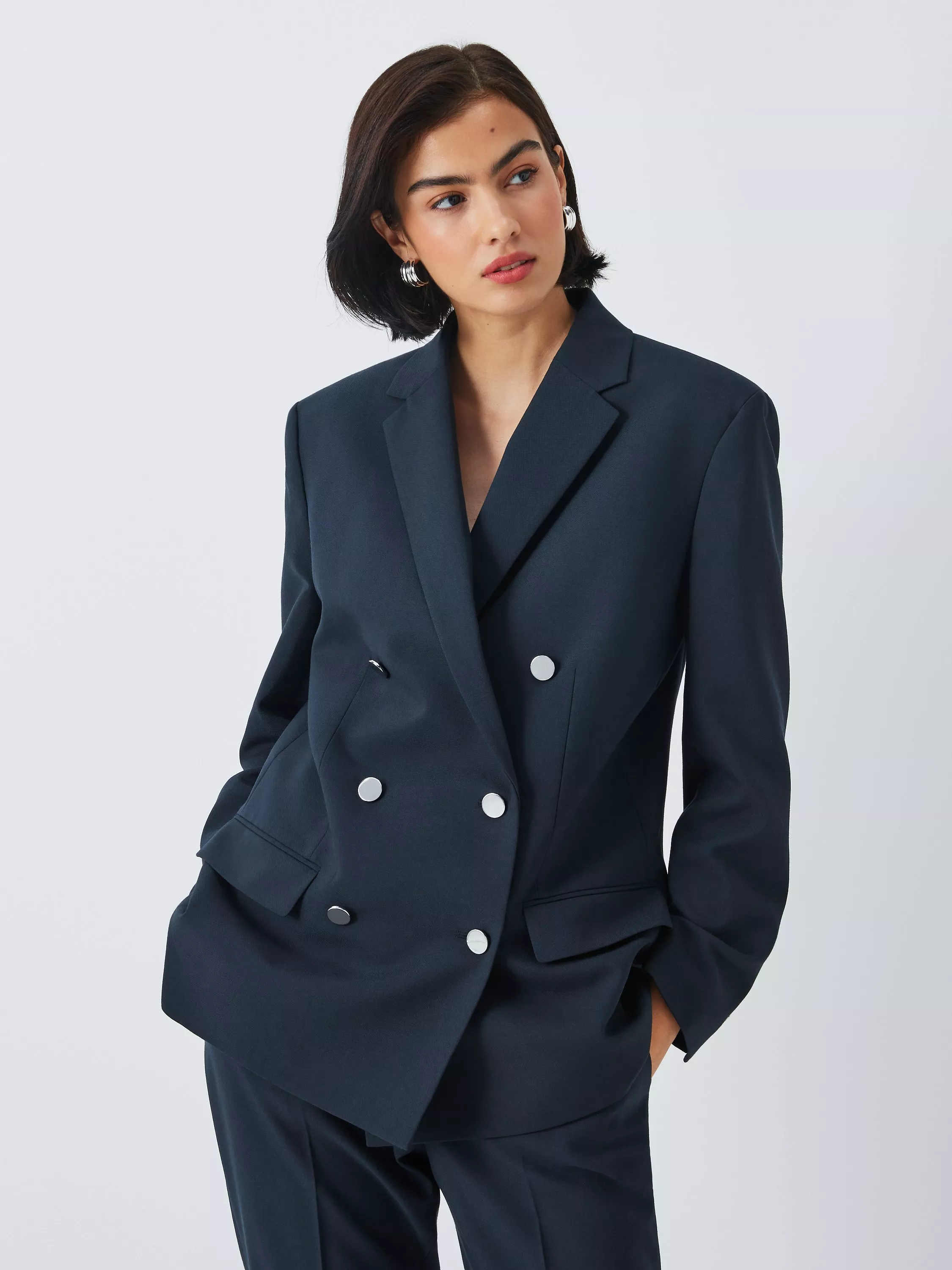 Theory Boxy Double Breasted Jacket Nocturne Navy