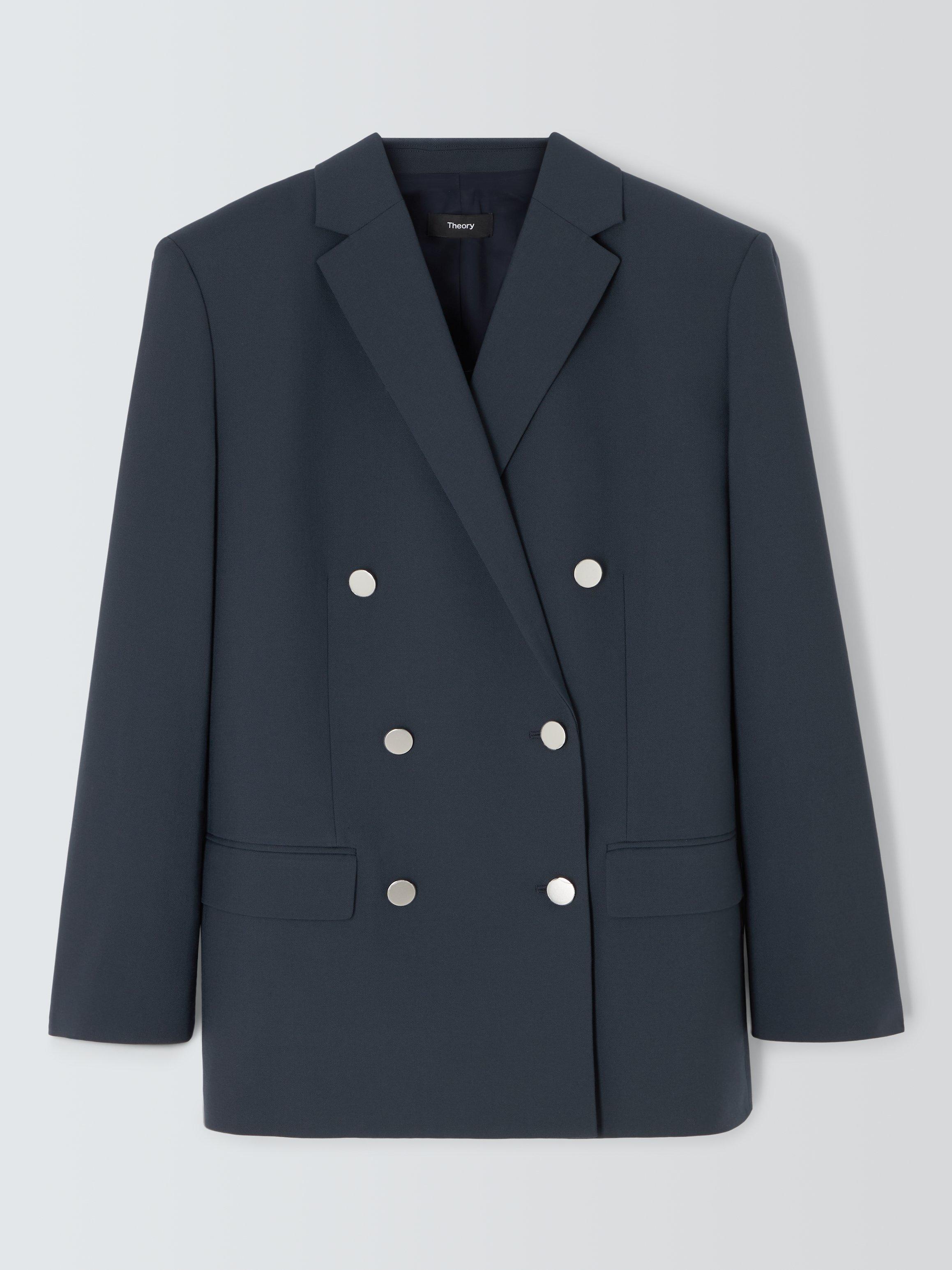 Product image 4 of 7, which shows Theory Boxy Double Breasted Jacket, Nocturne Navy, 8