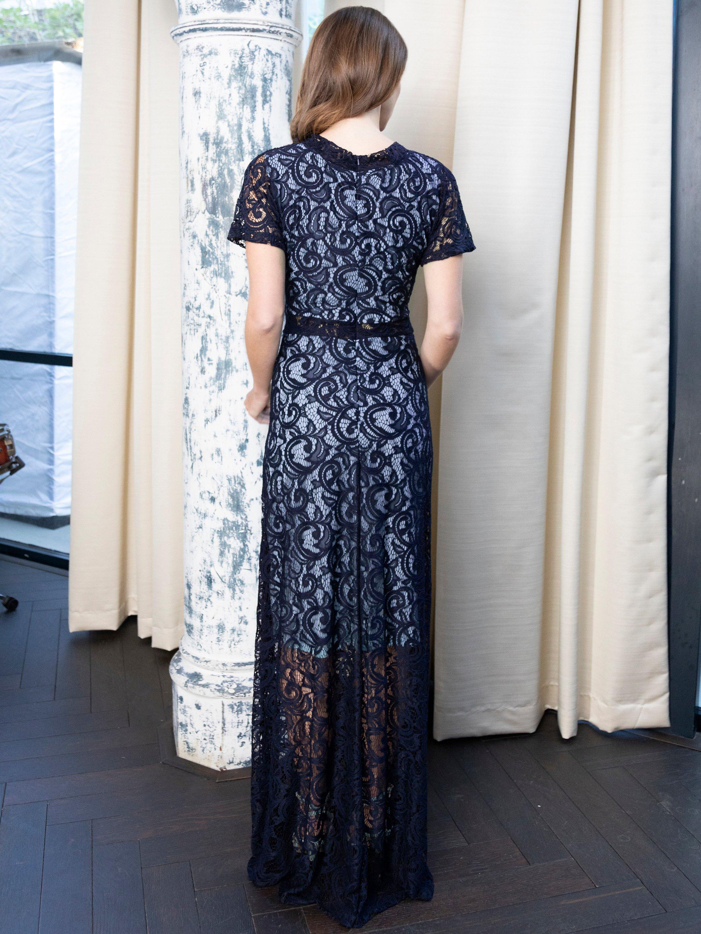 Product image 3 of 5, which shows HotSquash V-Neck Lace Maxi Dress, Navy/Woodblue, 8