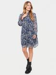 Saint Tropez Chante Chiffon Shirt Dress, Black Zebra Leaves