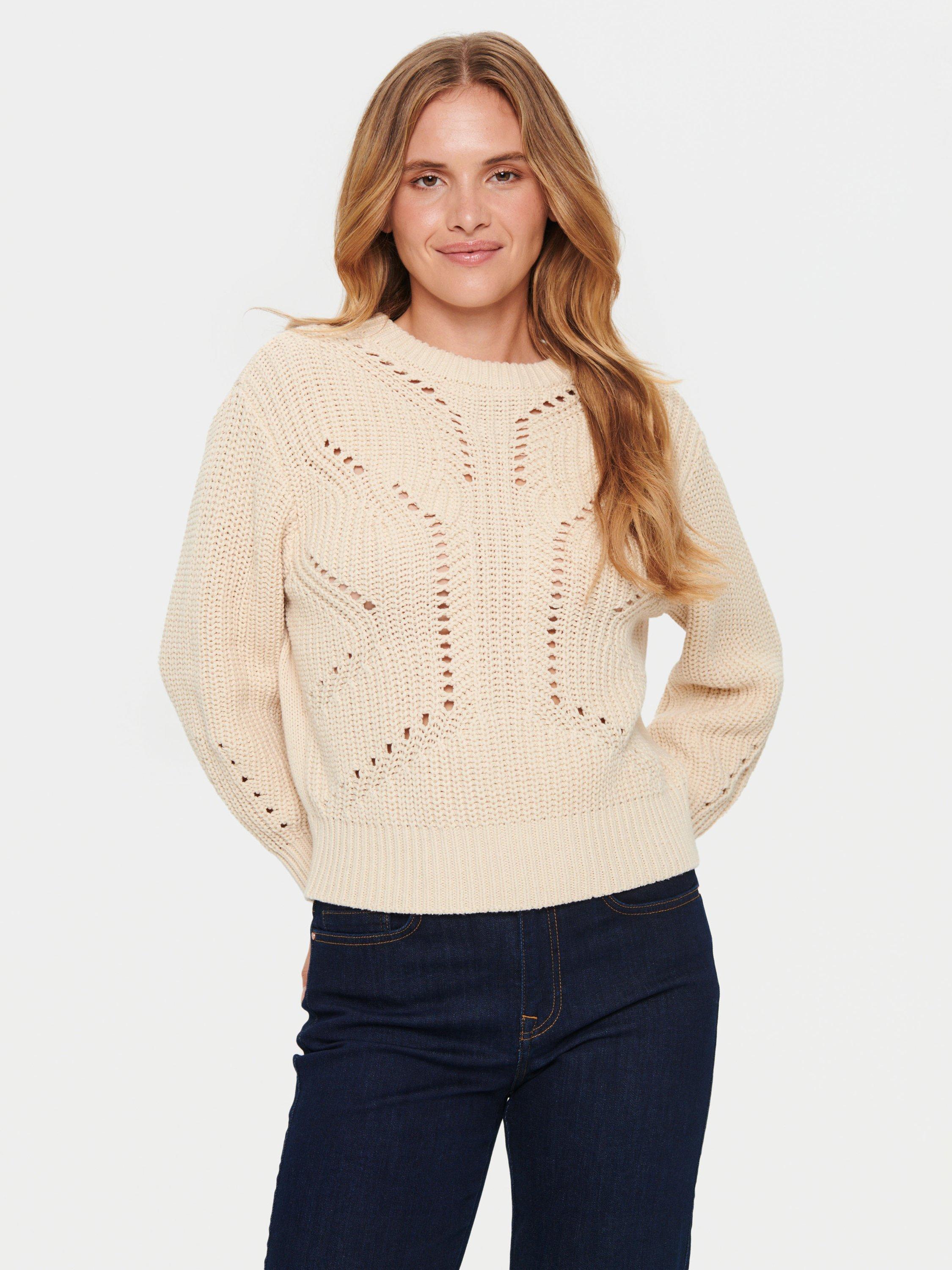 Saint Tropez Cecilja Cotton Blend Casual Fit Knit Jumper, Creme