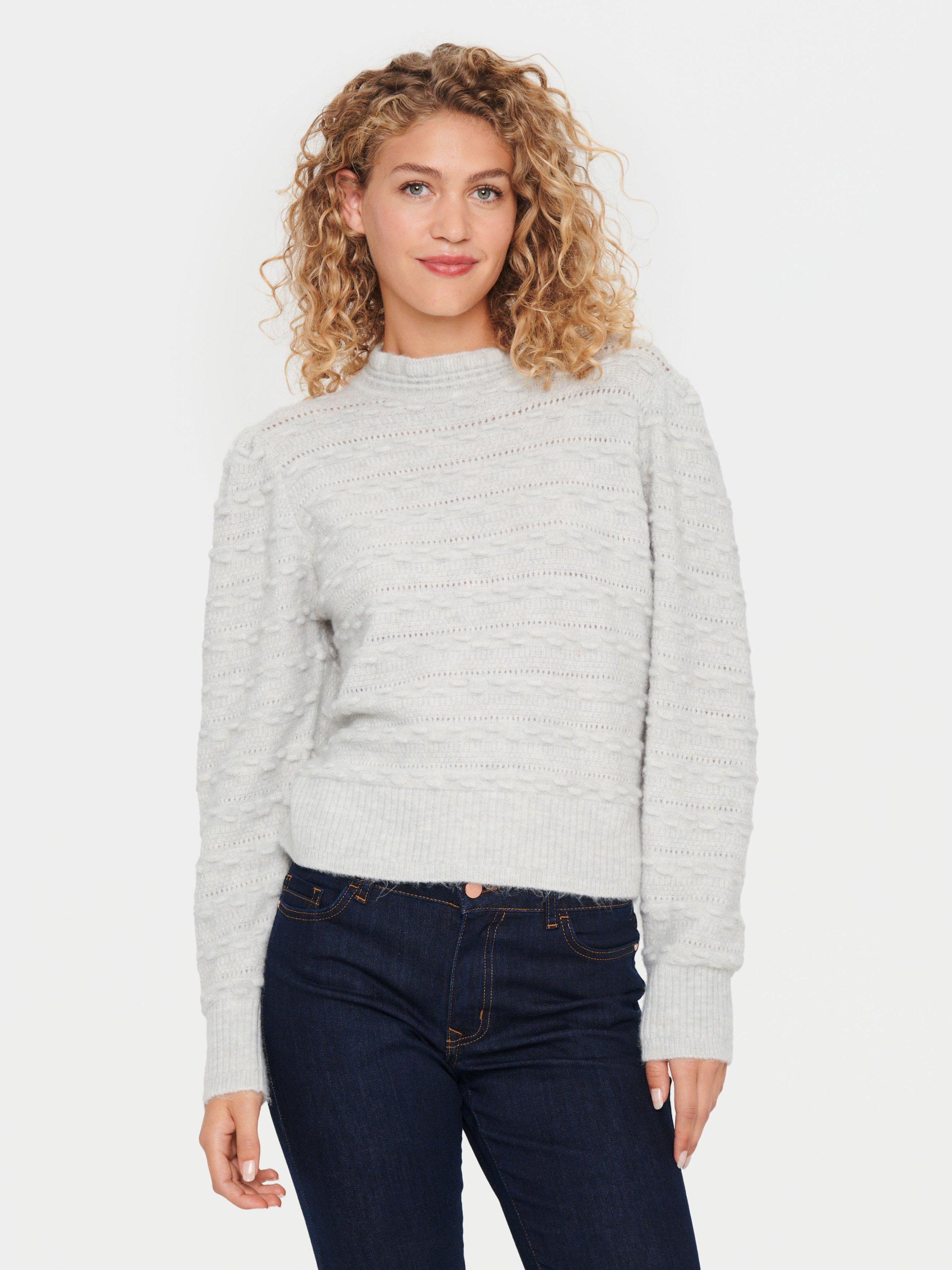 Saint Tropez Coralise Mock Neck Textured Jumper, Pearl Grey, L