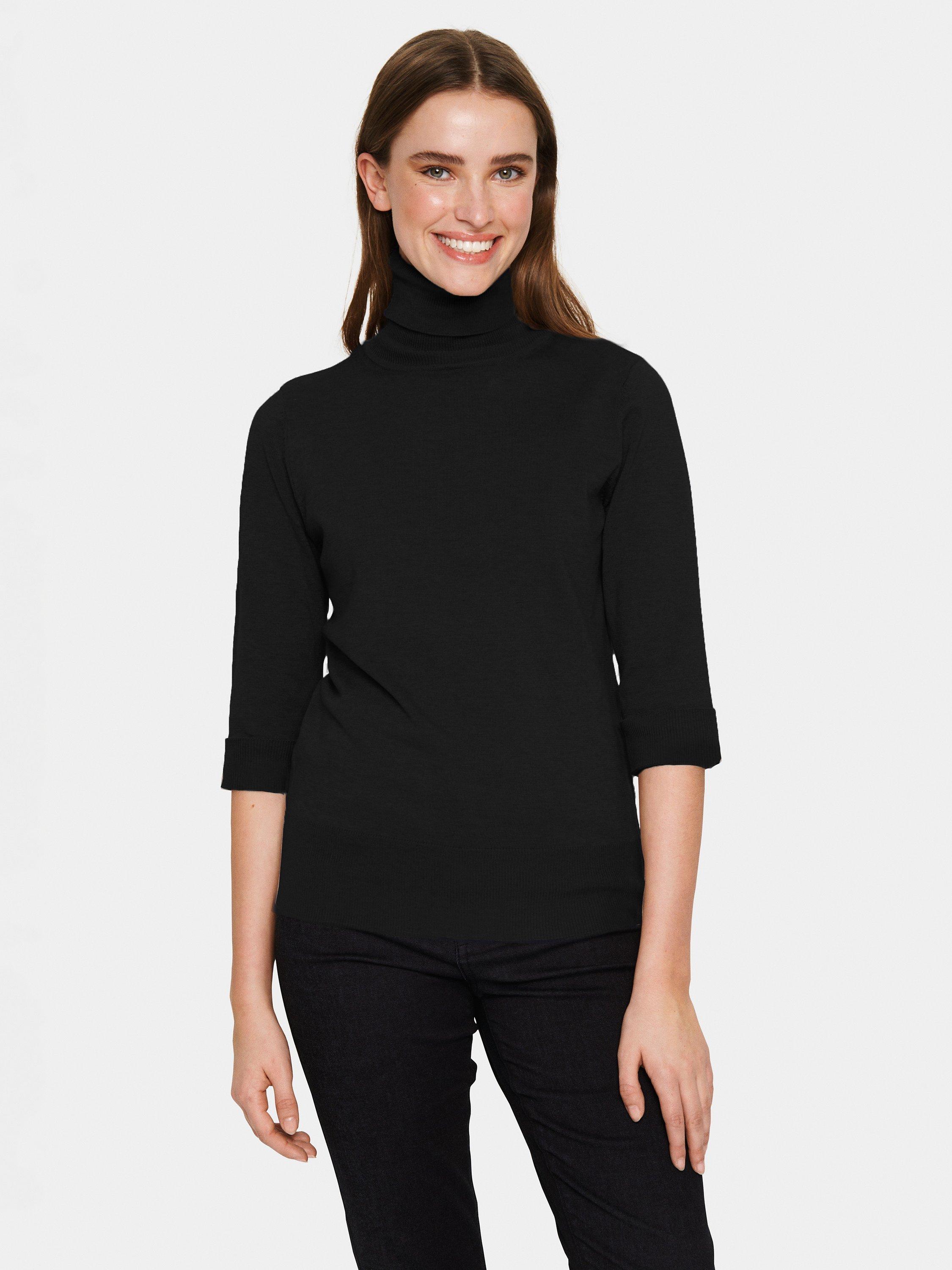 Saint Tropez Kila Rollneck Cropped Sleeve Jumper, Black
