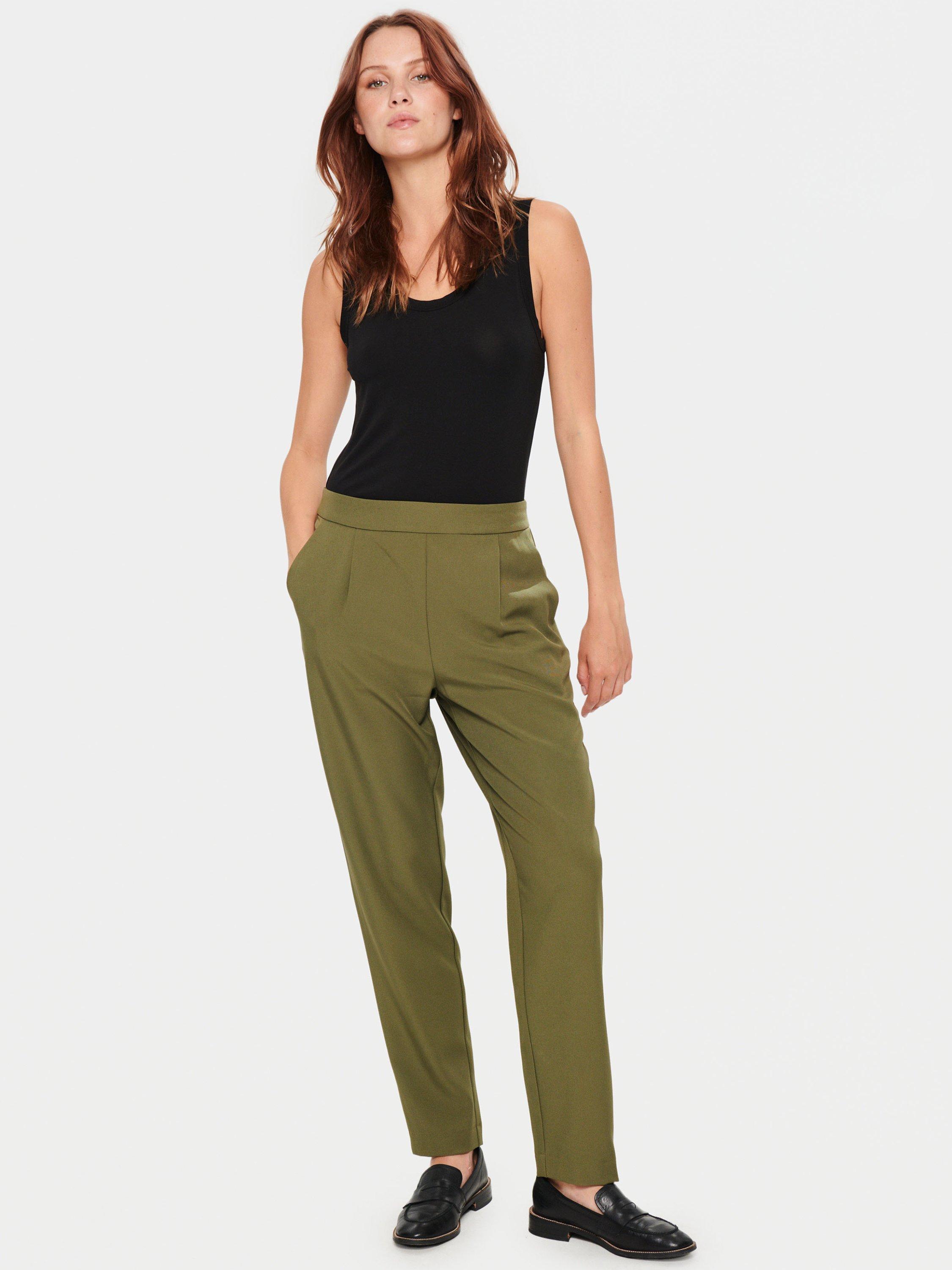 Product image 3 of 6, which shows Saint Tropez Celest Straight Leg Trousers, Army Green, XS