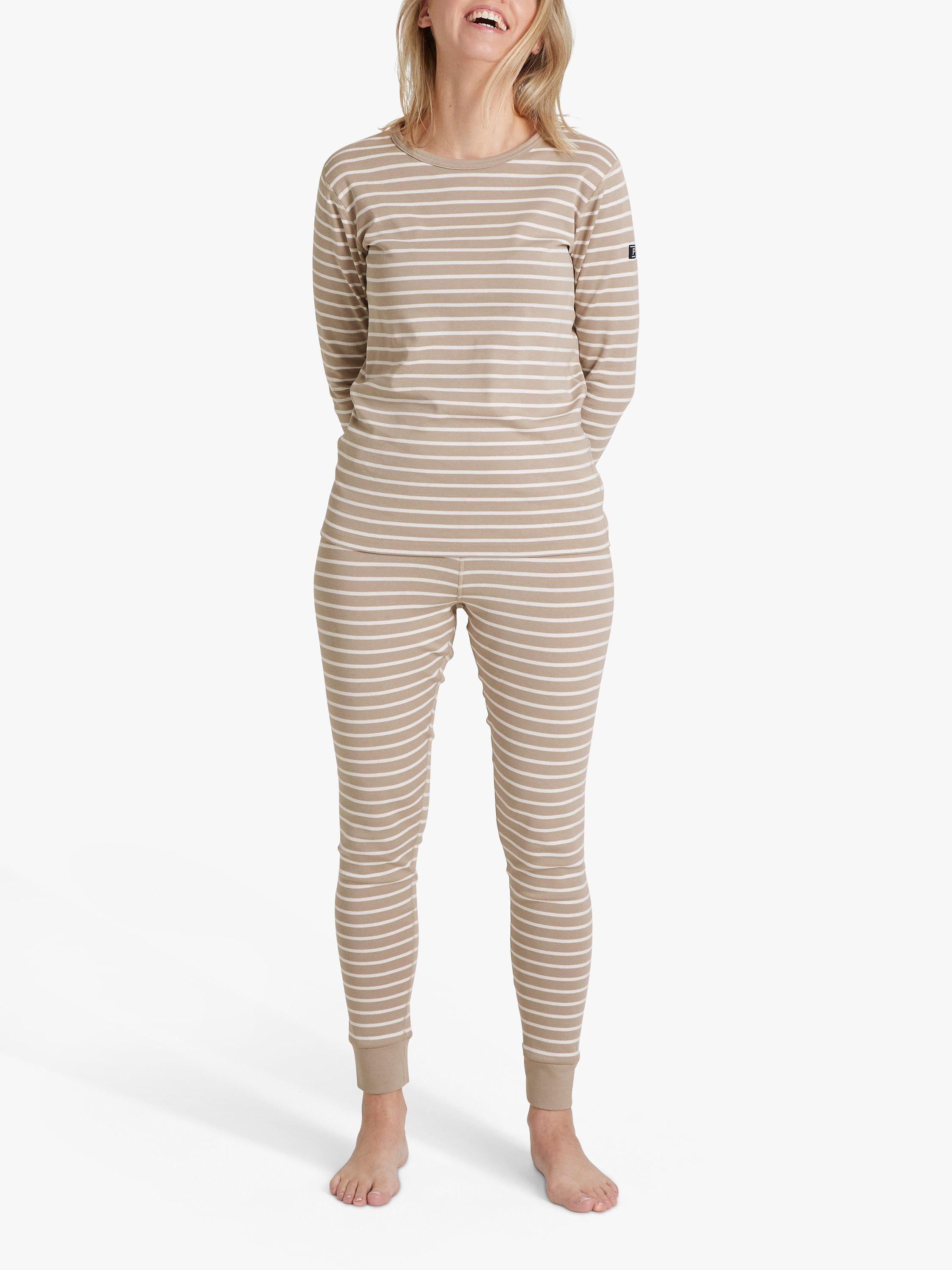 Product image 1 of 4, which shows Polarn O. Pyret Adult Organic Cotton Stripe Pyjamas, Natural, XS