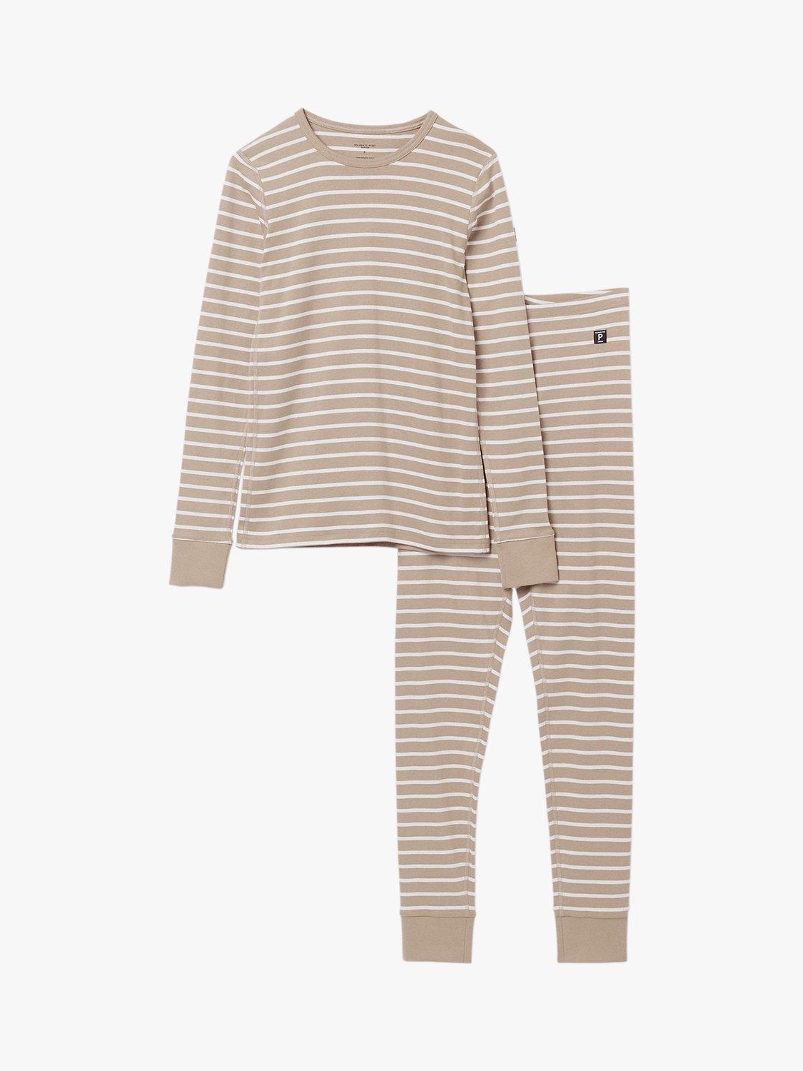 Product image 2 of 4, which shows Polarn O. Pyret Adult Organic Cotton Stripe Pyjamas, Natural, XS