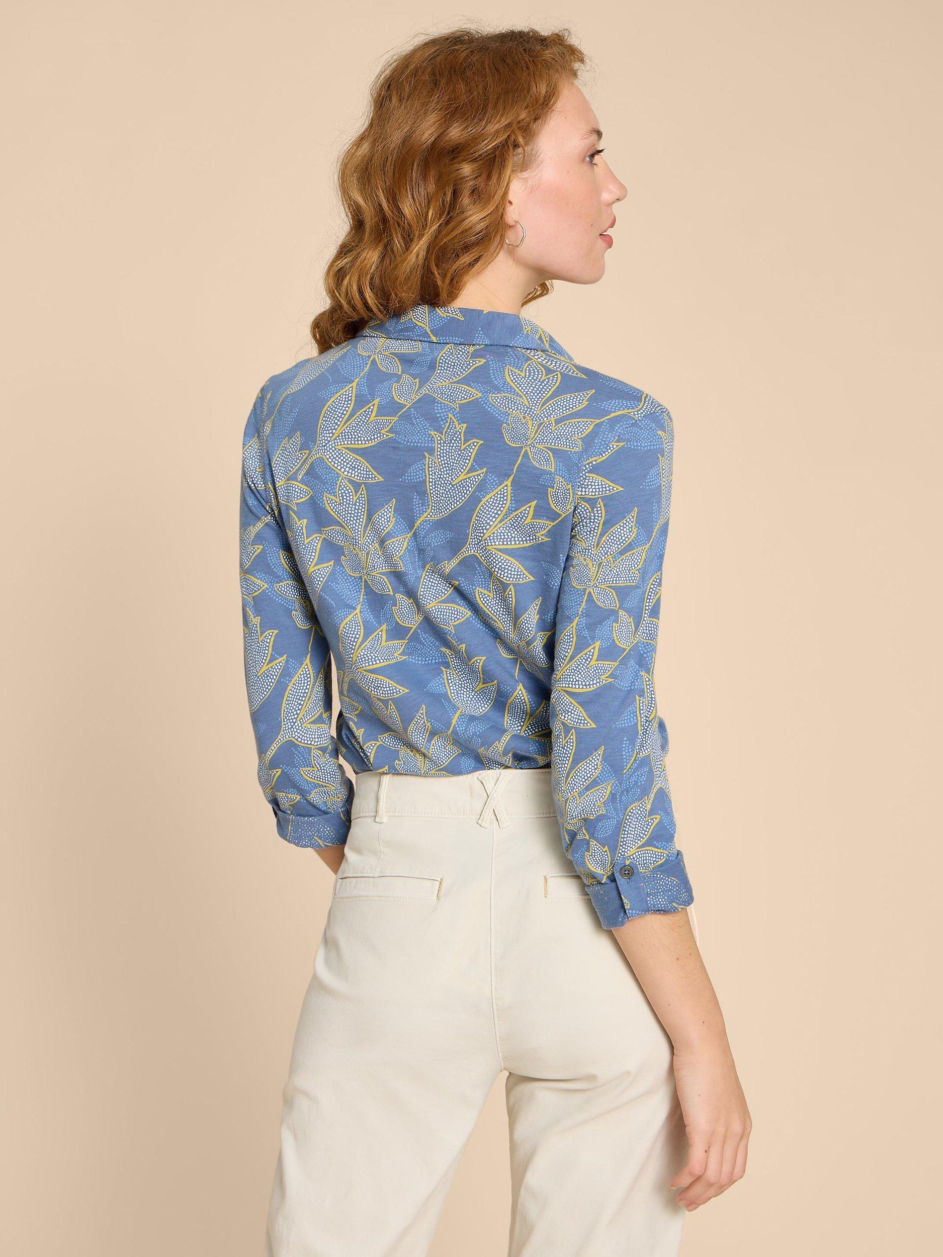 White Stuff Petite Annie Leaf Print Shirt, Blue/Multi, 6
