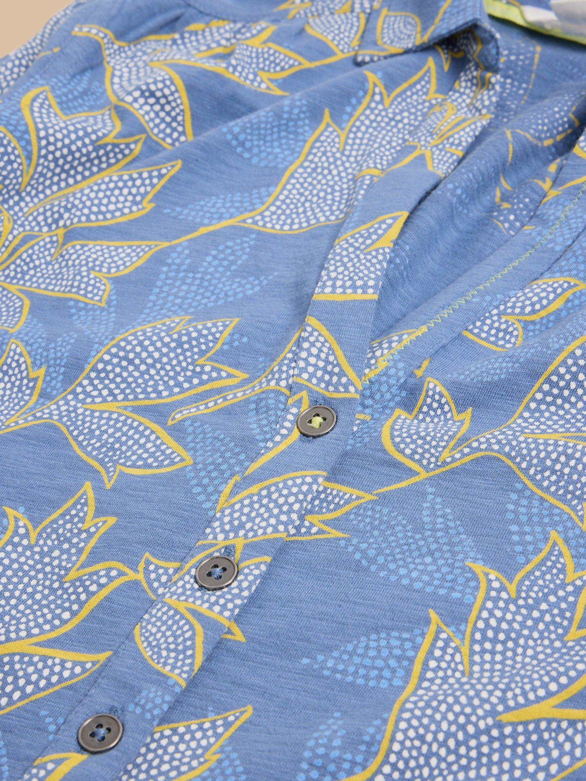 White Stuff Petite Annie Leaf Print Shirt, Blue/Multi, 6