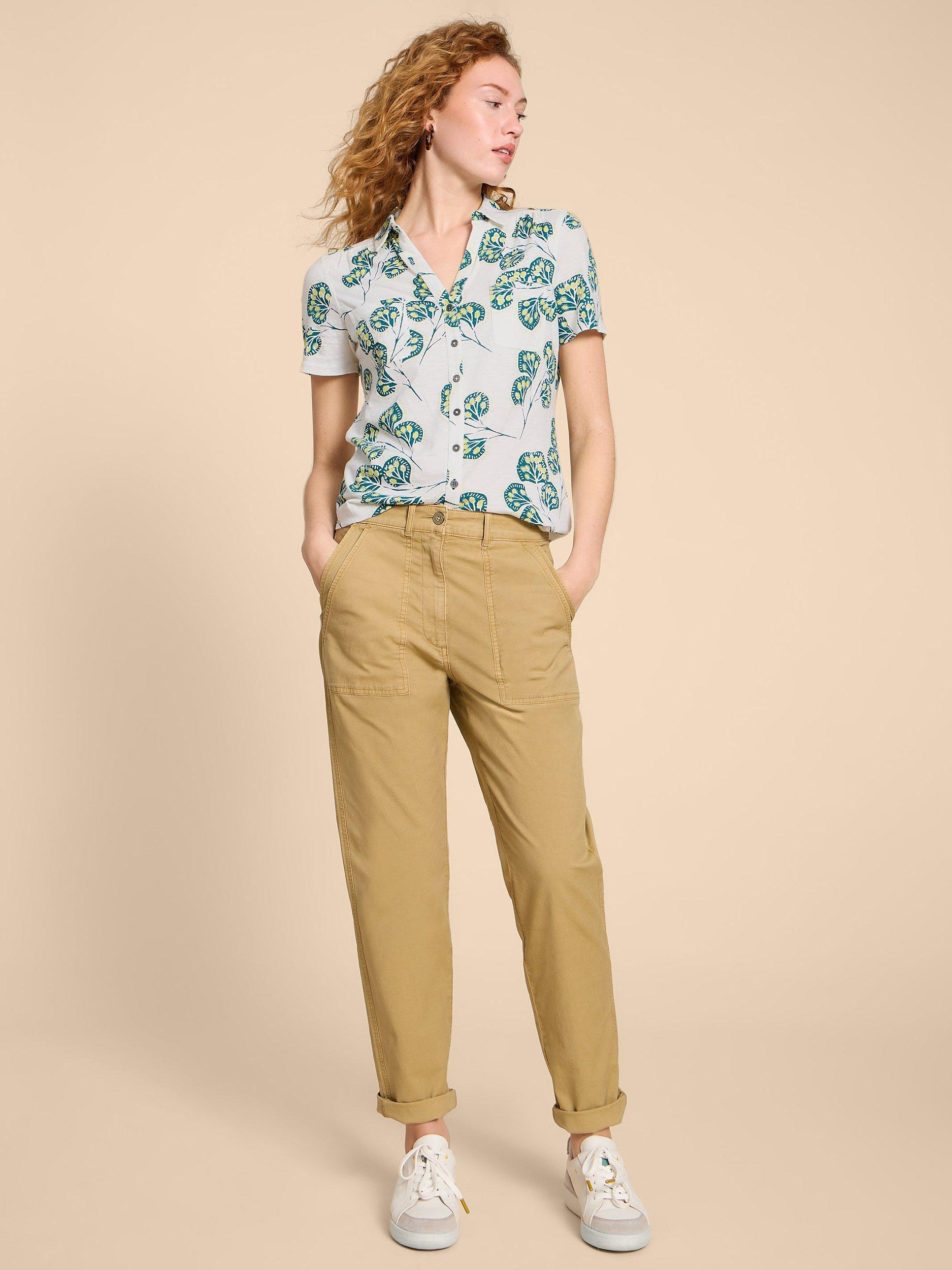 Product image 4 of 7, which shows White Stuff Petite Penny Leaf Print Cotton Shirt, Ivory/Multi, 20