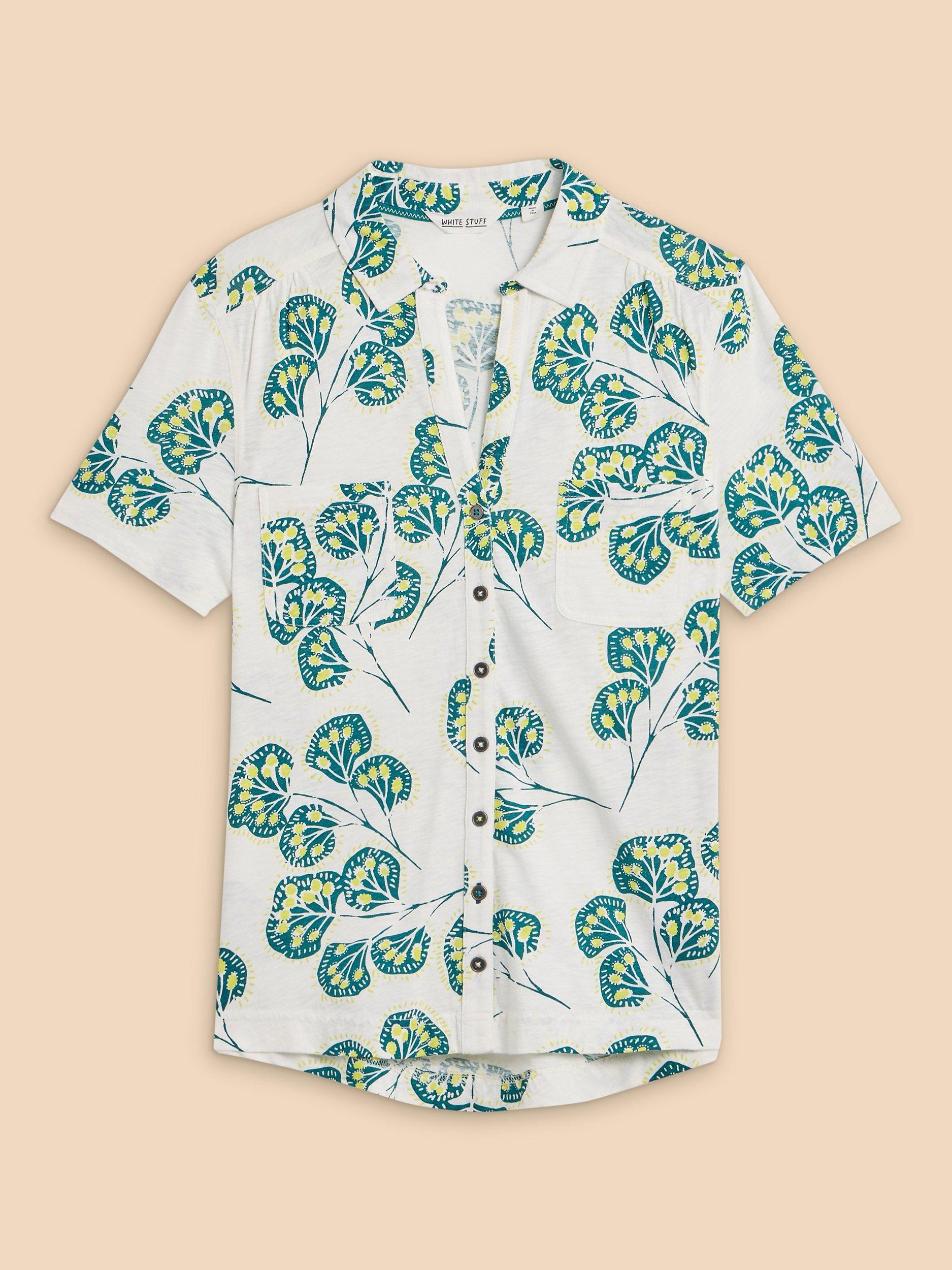Product image 5 of 7, which shows White Stuff Petite Penny Leaf Print Cotton Shirt, Ivory/Multi, 20