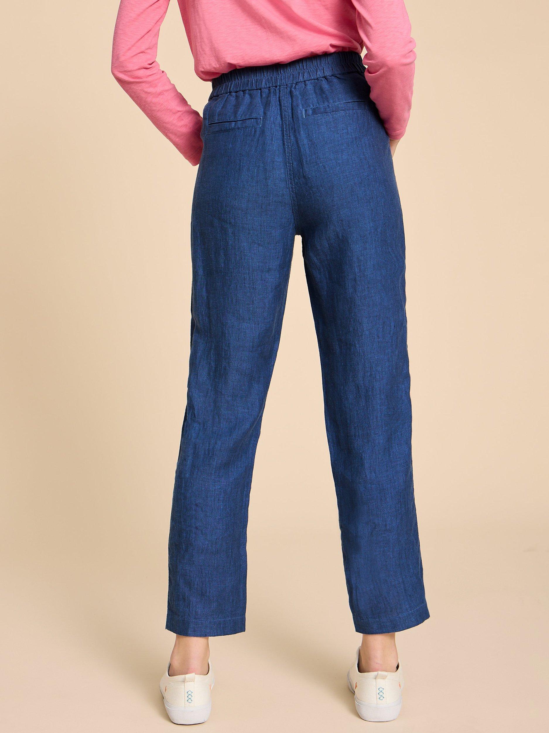 Product image 2 of 3, which shows White Stuff Petite Rowena Linen Trousers, Dark Navy, 6