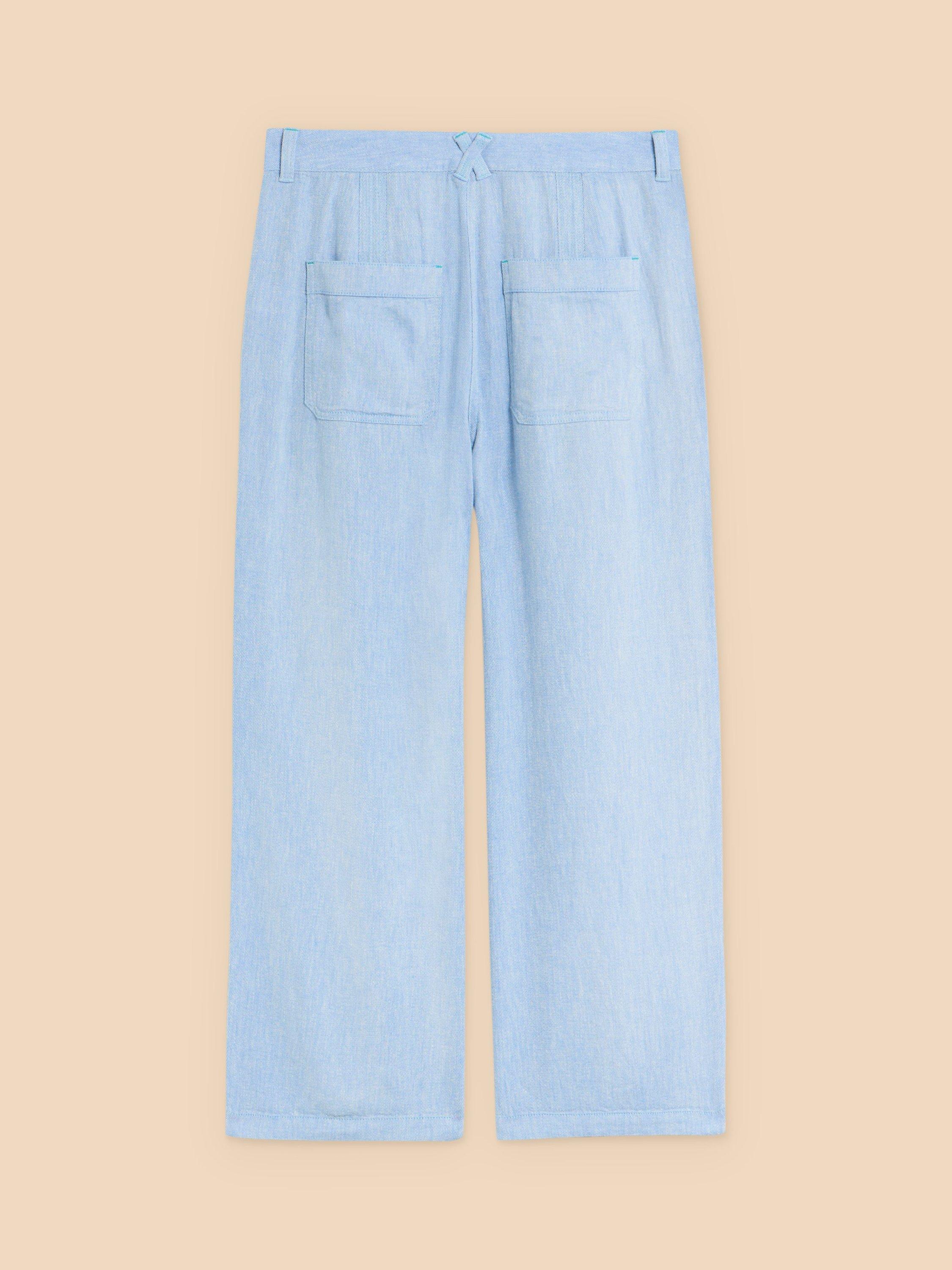 Product image 7 of 7, which shows White Stuff Petite Harper Linen Blend Wide Leg Trousers, Blue, 20