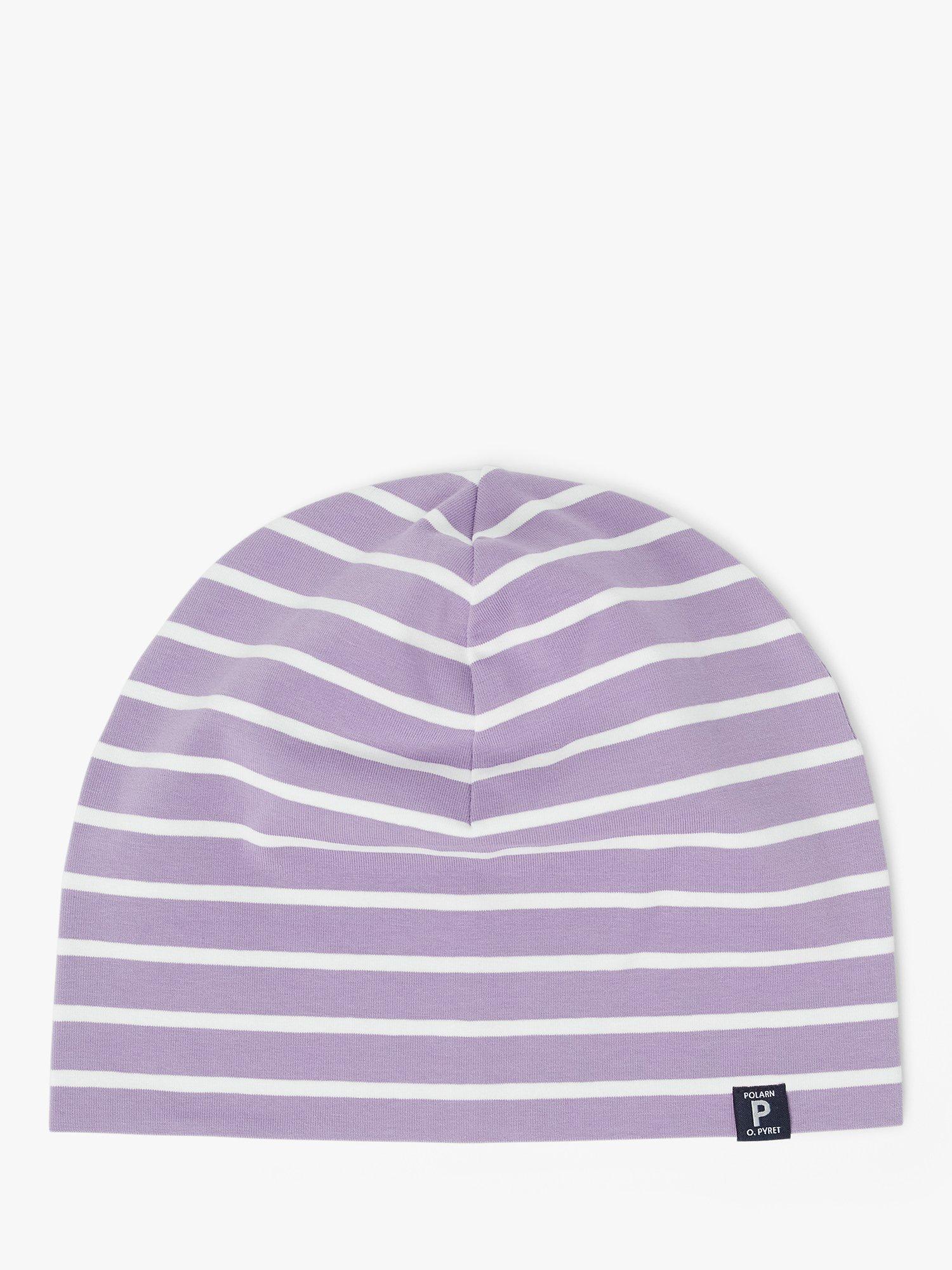 Polarn O. Pyret Kids' Organic Cotton Stripe Beanie Hat, Purple