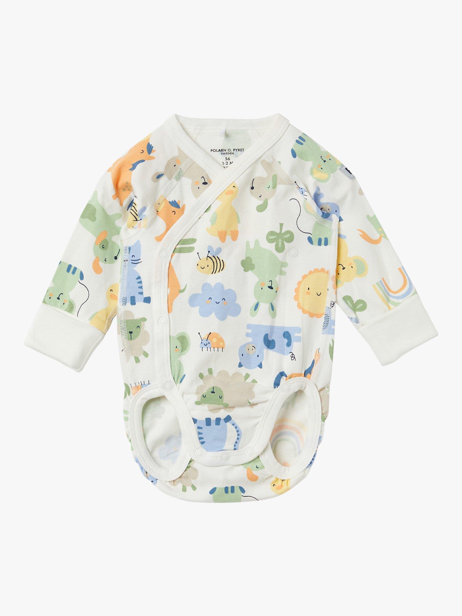 Polarn O. Pyret Baby Organic Cotton Animal Print Wrap Bodysuit, White