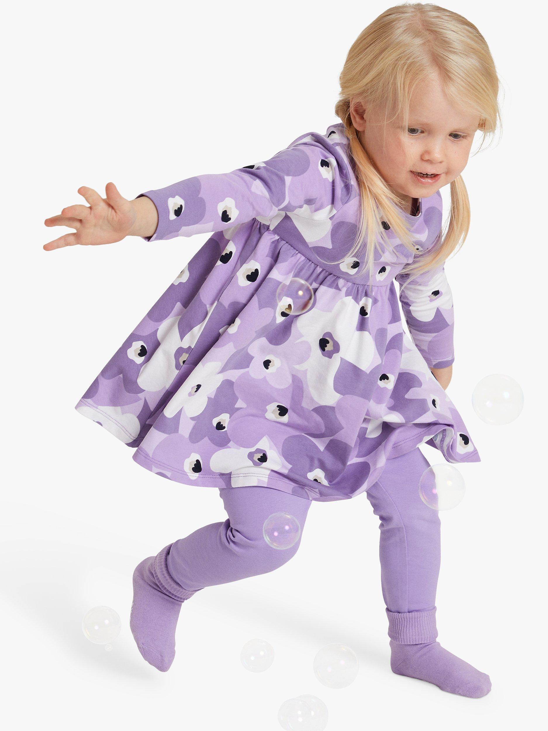 Polarn O. Pyret Kids' Organic Cotton Floral Print Jersey Dress, Purple