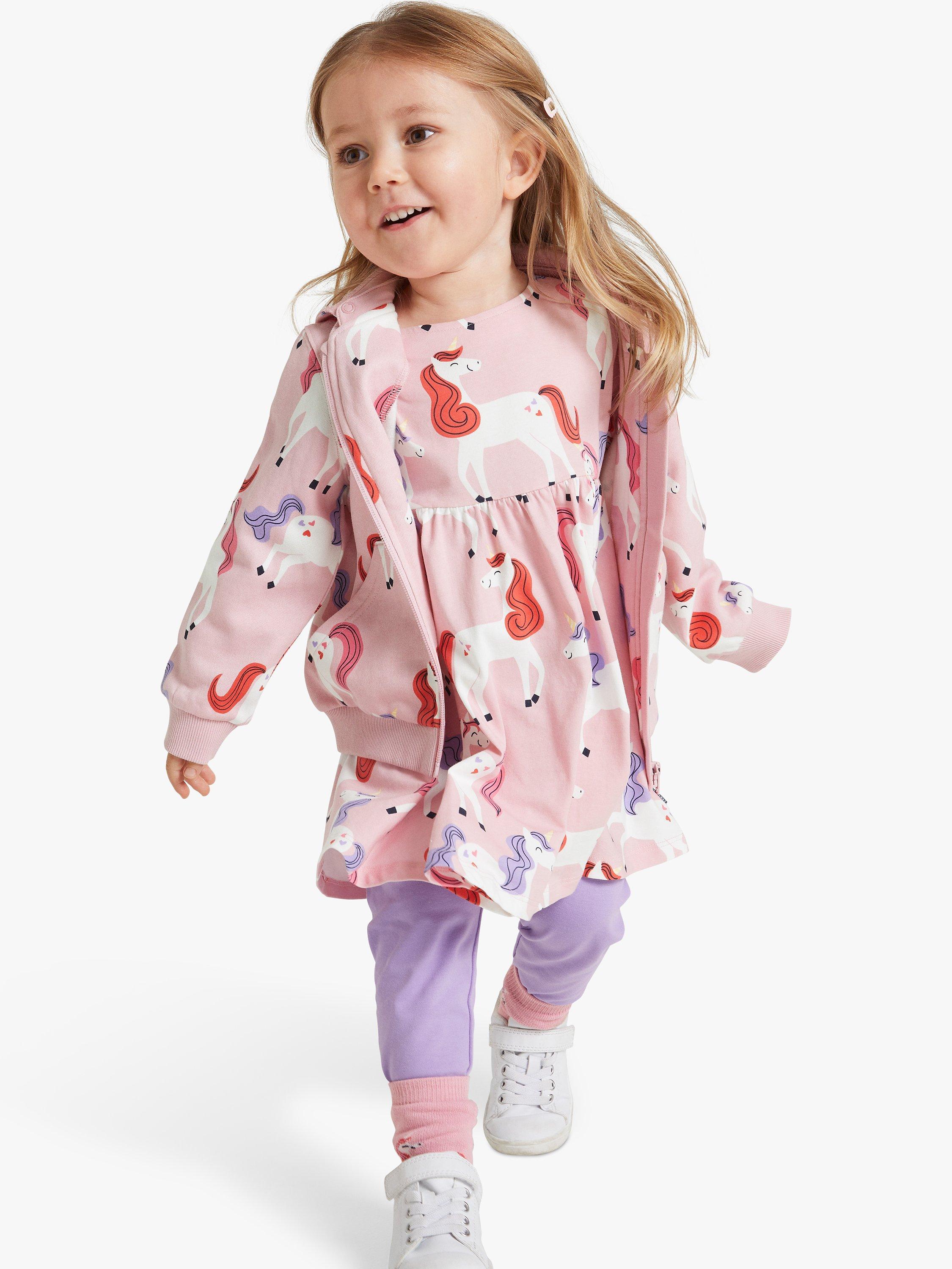 Polarn O. Pyret Kids' Organic Cotton Unicorn Print Dress, Pink