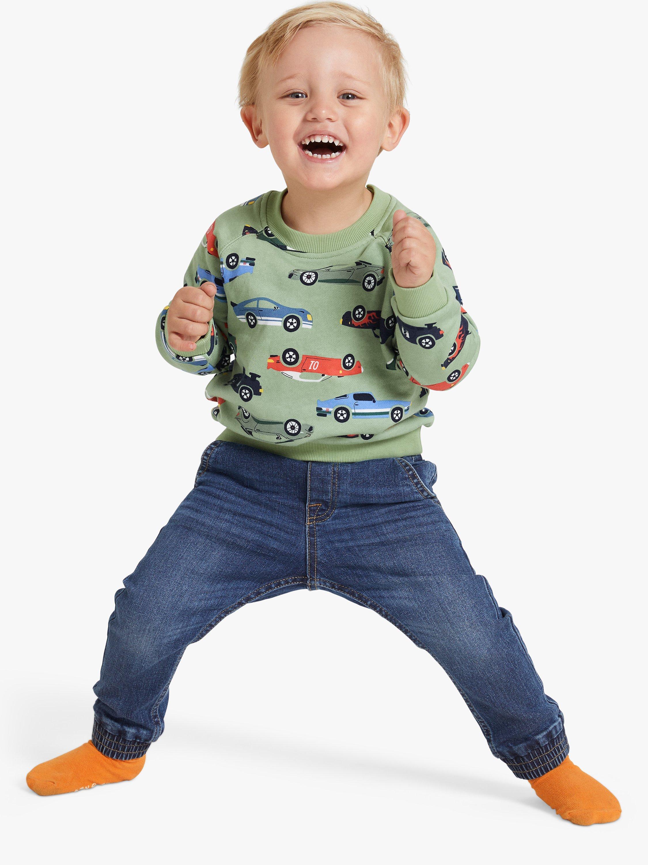Polarn O. Pyret Kids' Organic Cotton Car Print Sweatshirt, Green