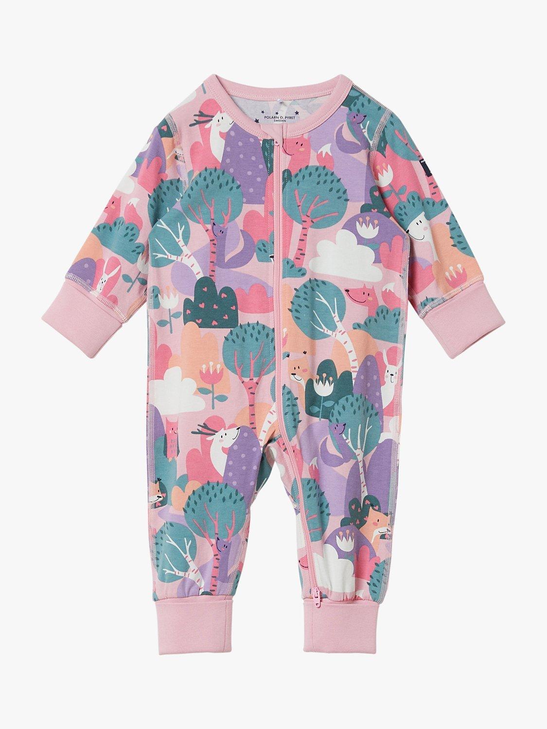 Polarn O. Pyret Baby Organic Cotton Forest Print Onesie, Pink