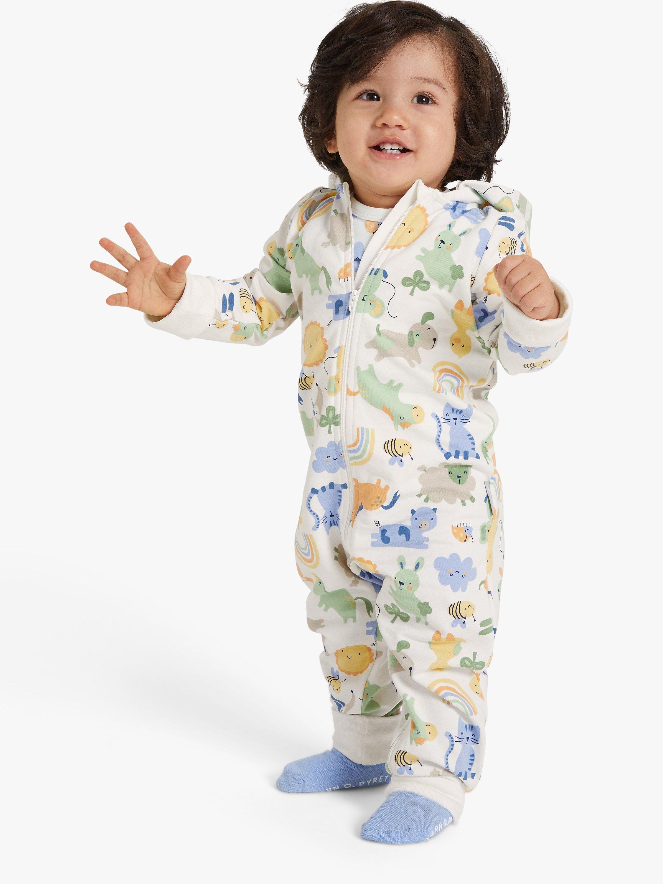 Polarn O. Pyret Baby Organic Cotton Animal Print Hooded All-In-One, White