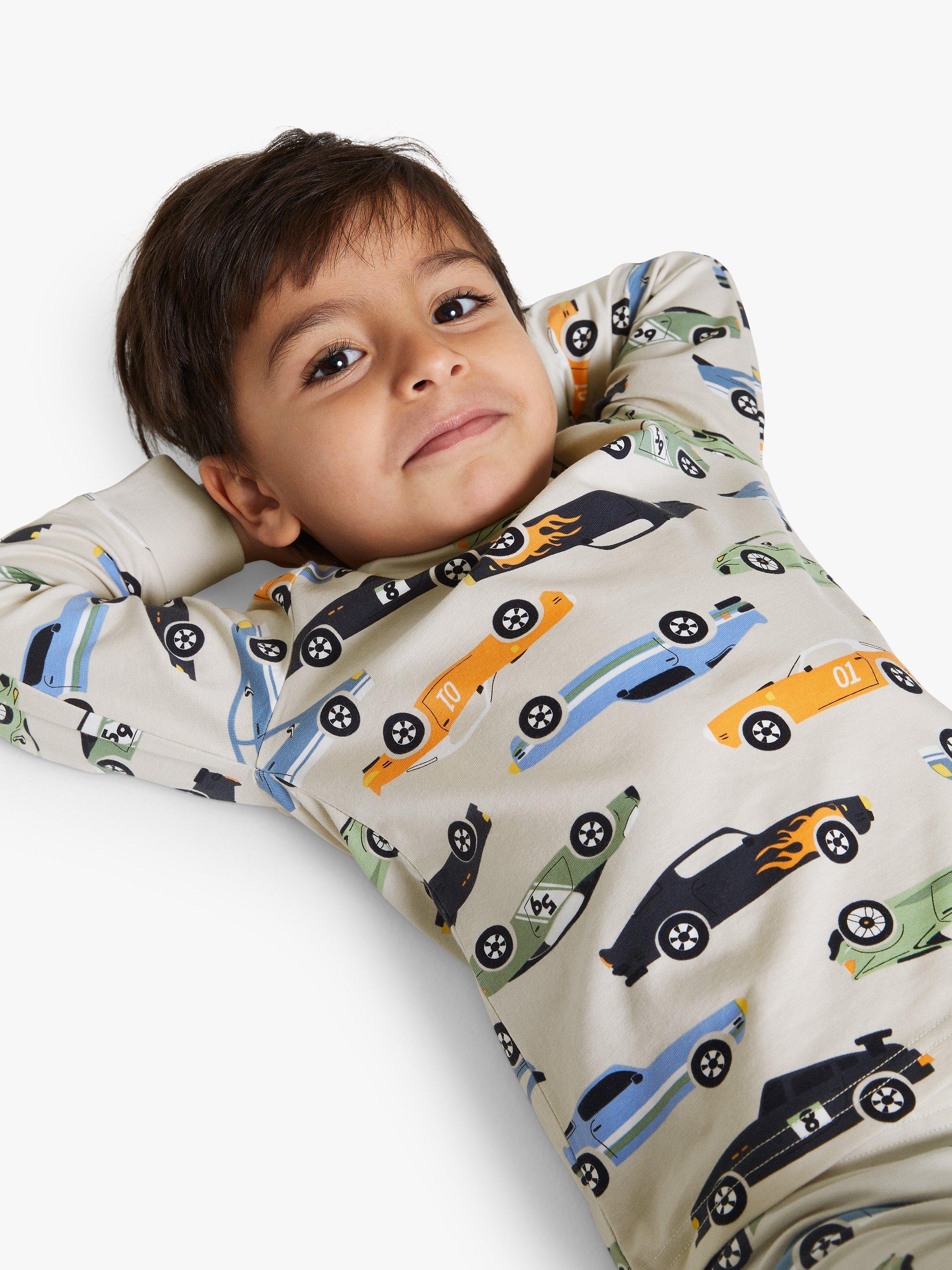 Polarn O. Pyret Kids' Organic Cotton Car Print Long Sleeve Top, Natural