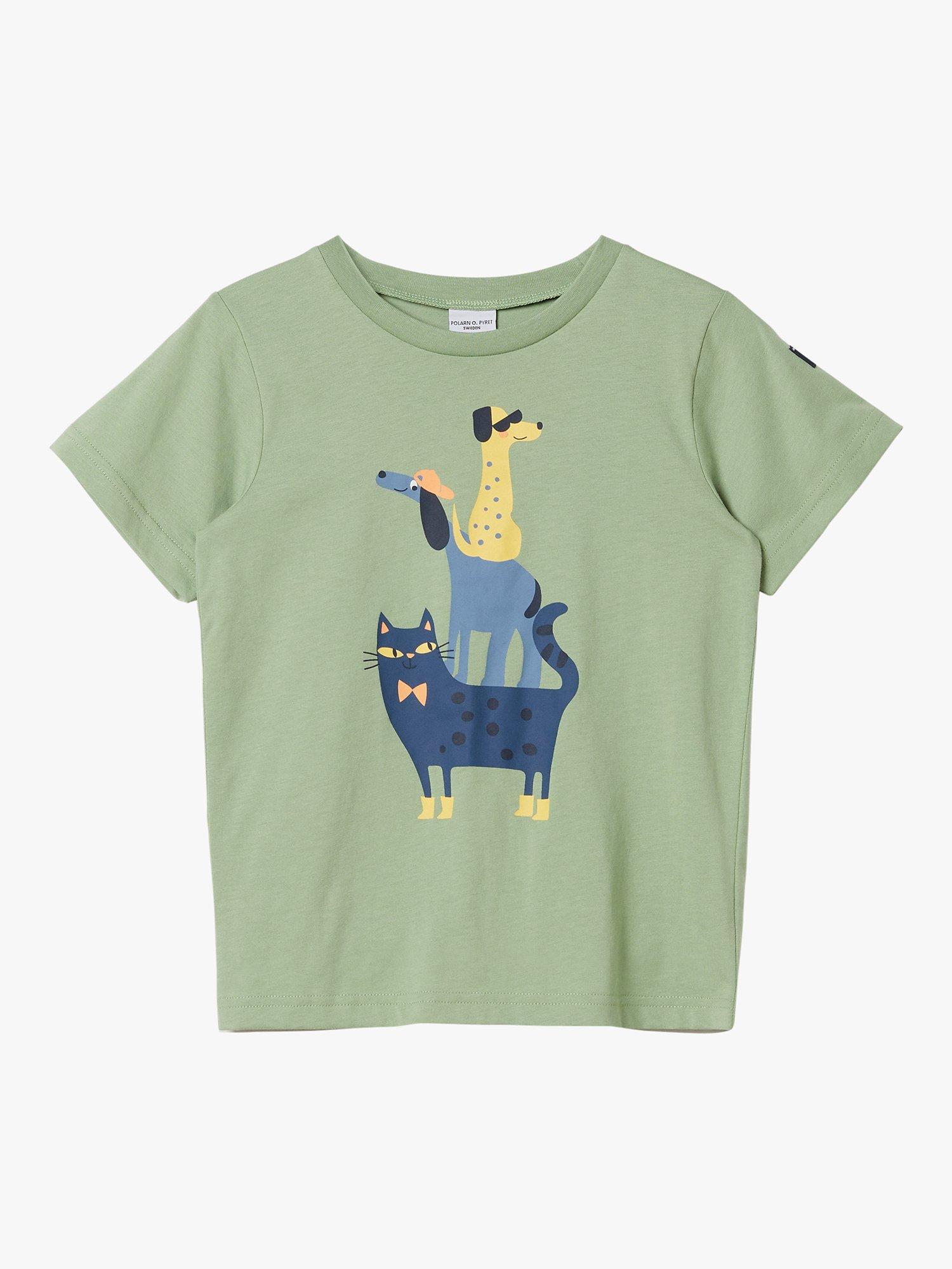 Polarn O. Pyret Kids' GOTS Organic Cotton Animals T-Shirt, Green