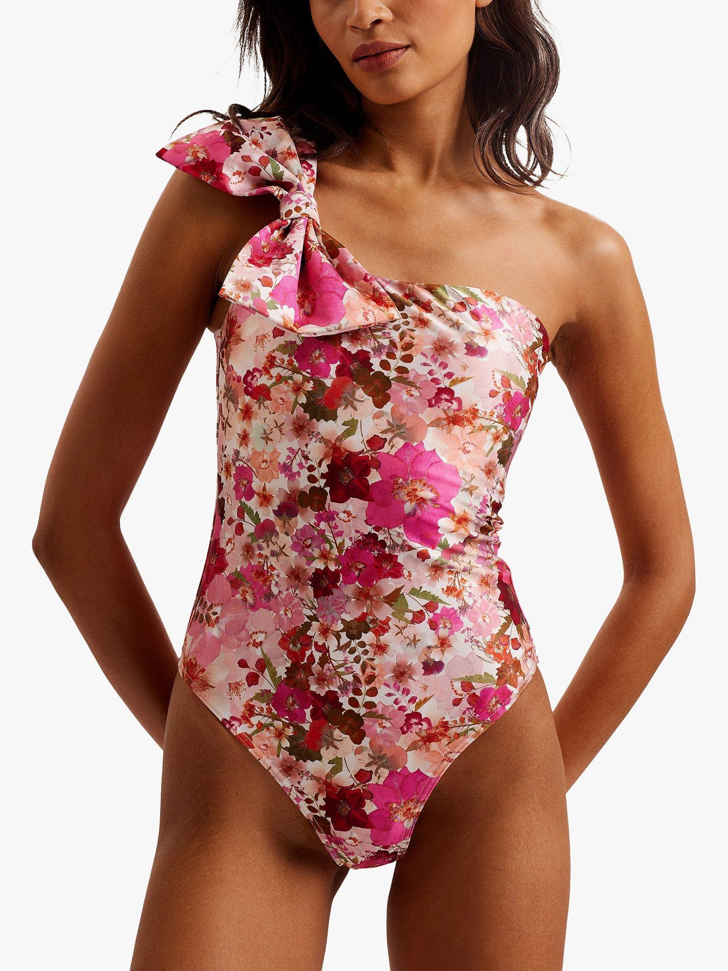 Ted Baker Zayley One Shoulder Bow Swimsuit, Pink/Multi