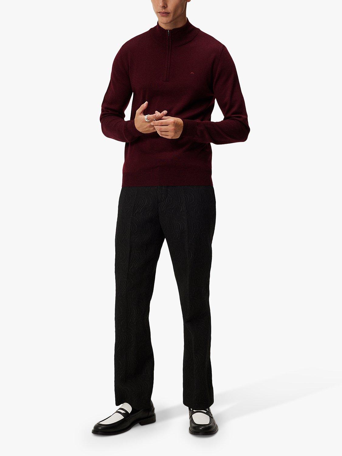 Product image 1 of 6, which shows J.Lindeberg Kiyan Quarter Zip Jumper, Red, S