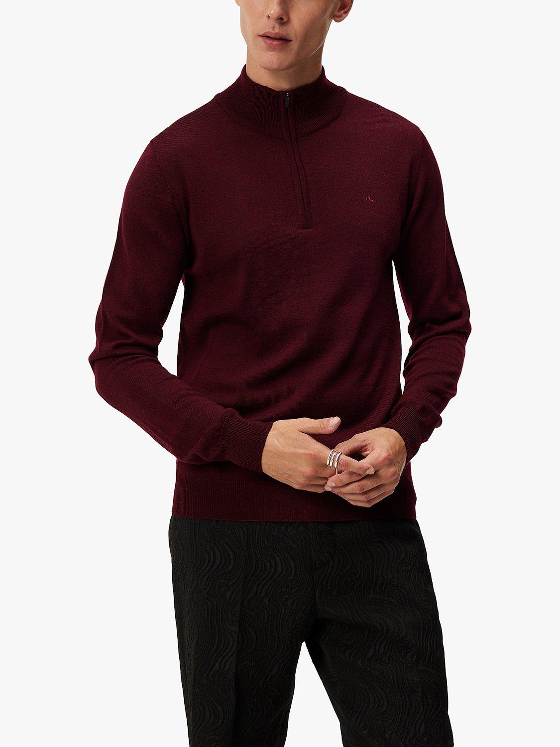Product image 2 of 6, which shows J.Lindeberg Kiyan Quarter Zip Jumper, Red, S
