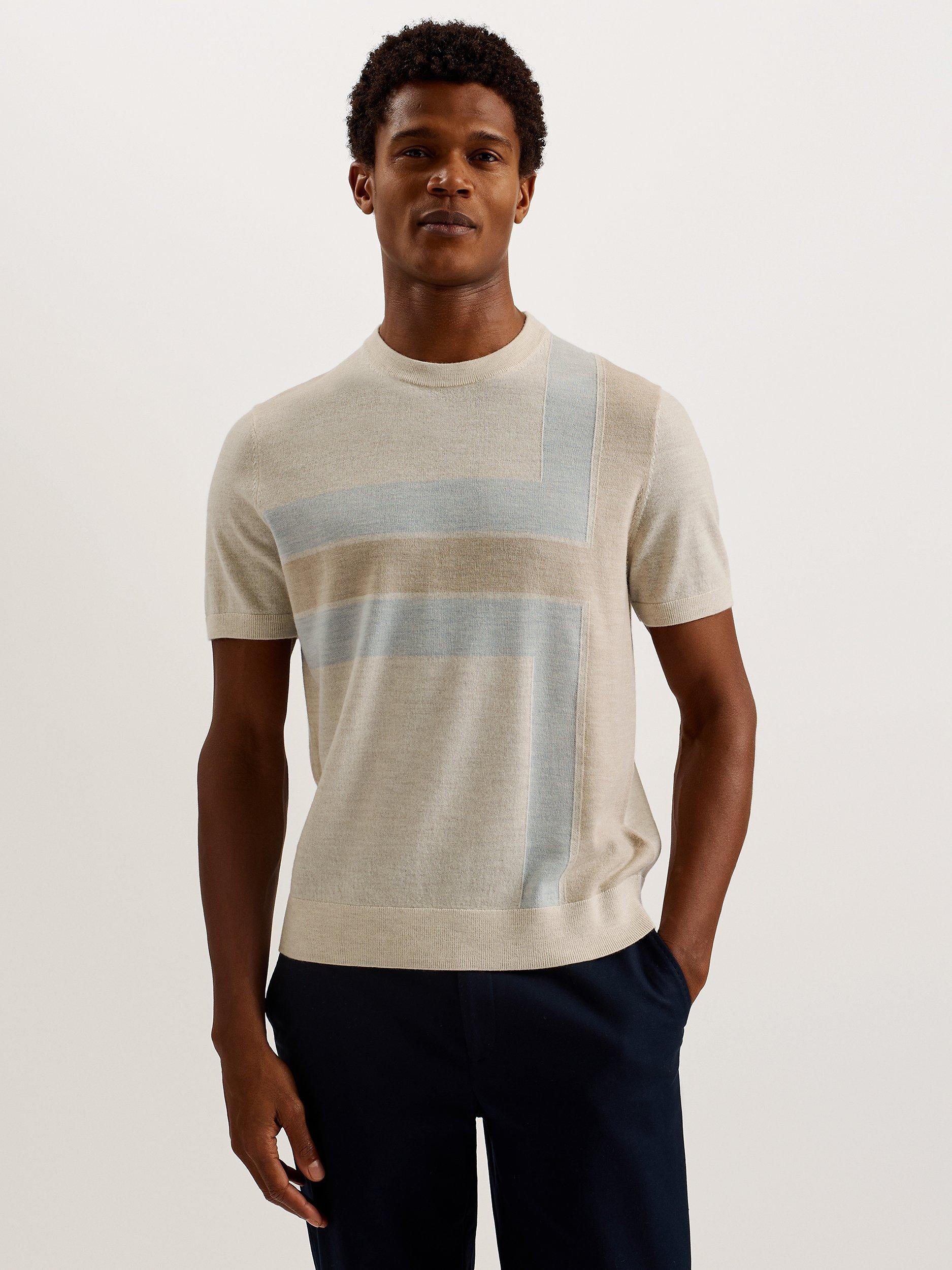 Ted Baker Tiltz Regular Colour Block Wool T-Shirt, Natural Taupe