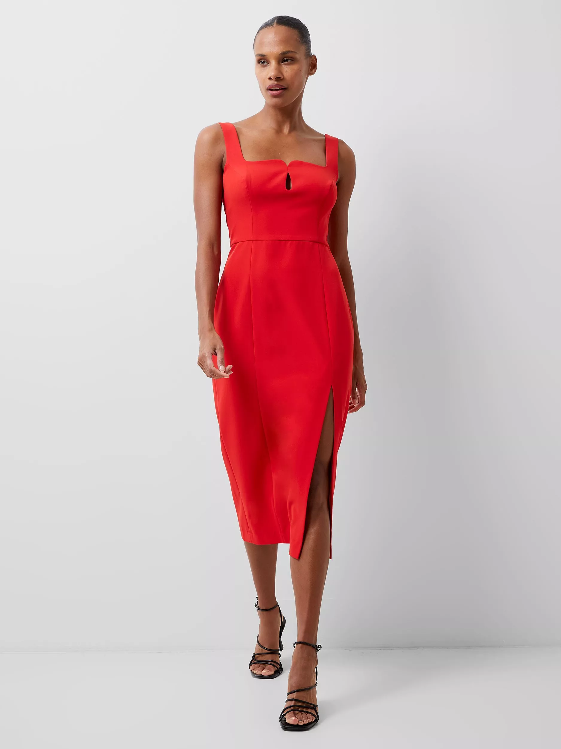 French Connection Echo Crepe Bust Detail Midi Dress True Red