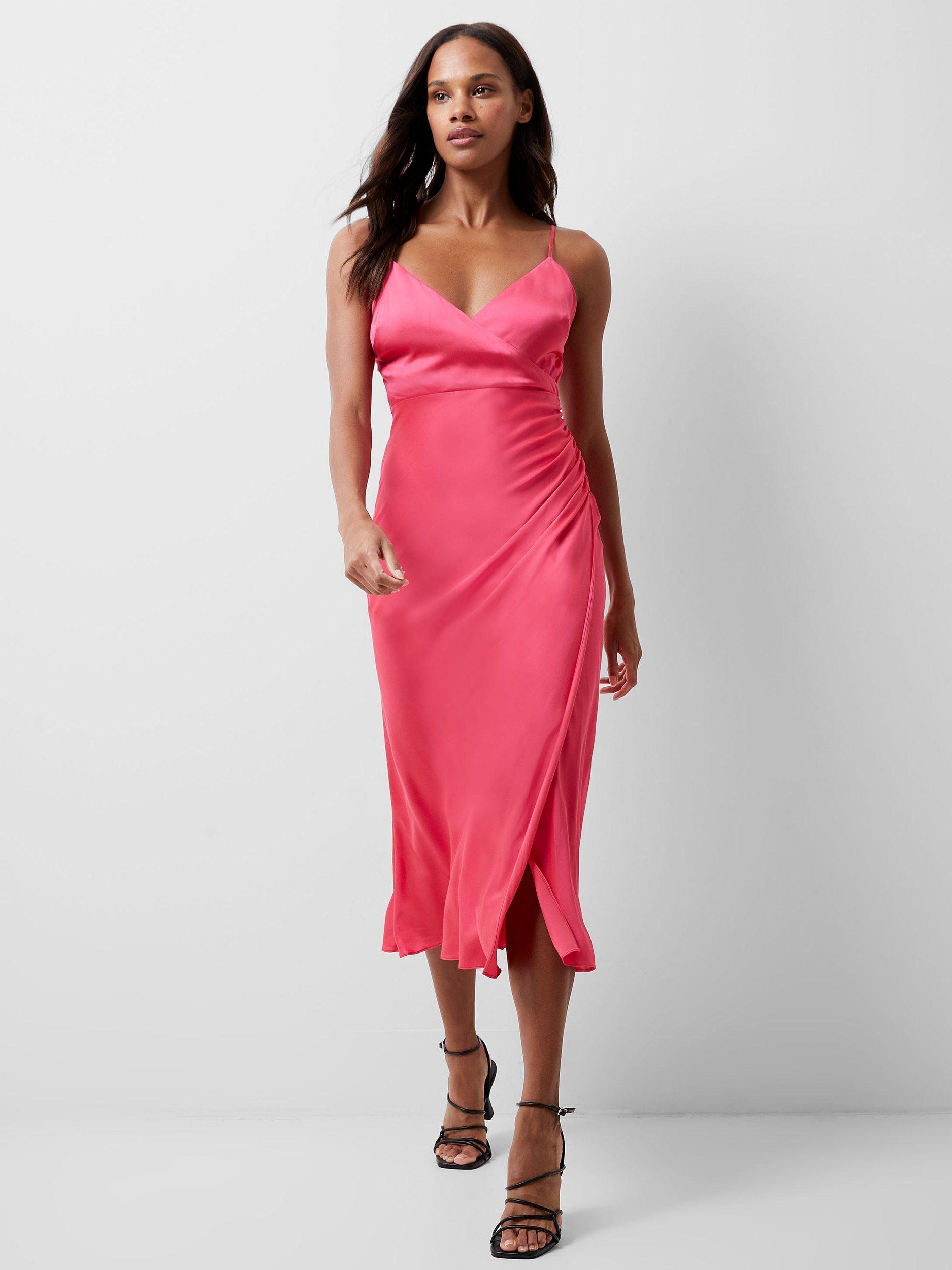 French Connection Ennis Satin Slip Midi Dress, Azalea              