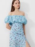 French Connection Floriana Ciarra Organza Bardot Midi Dress, Cashmere Blue