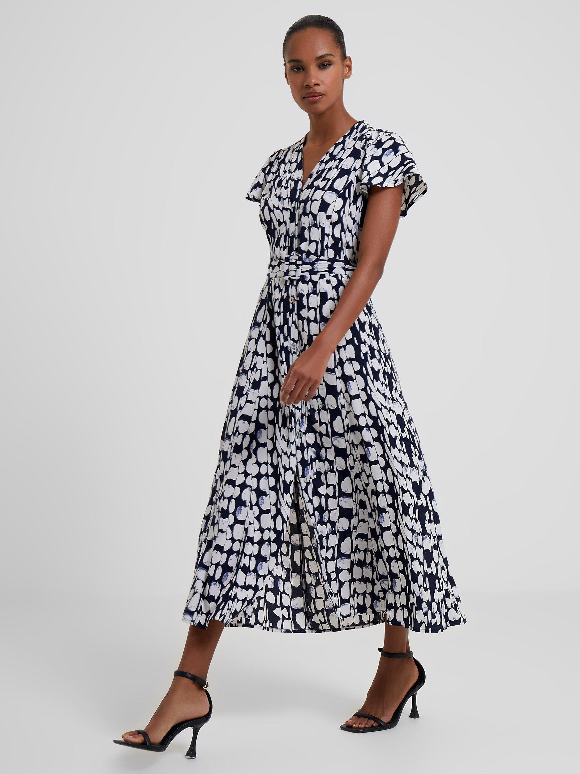 French Connection Islanna Short Sleeve Midi Dress Marine White