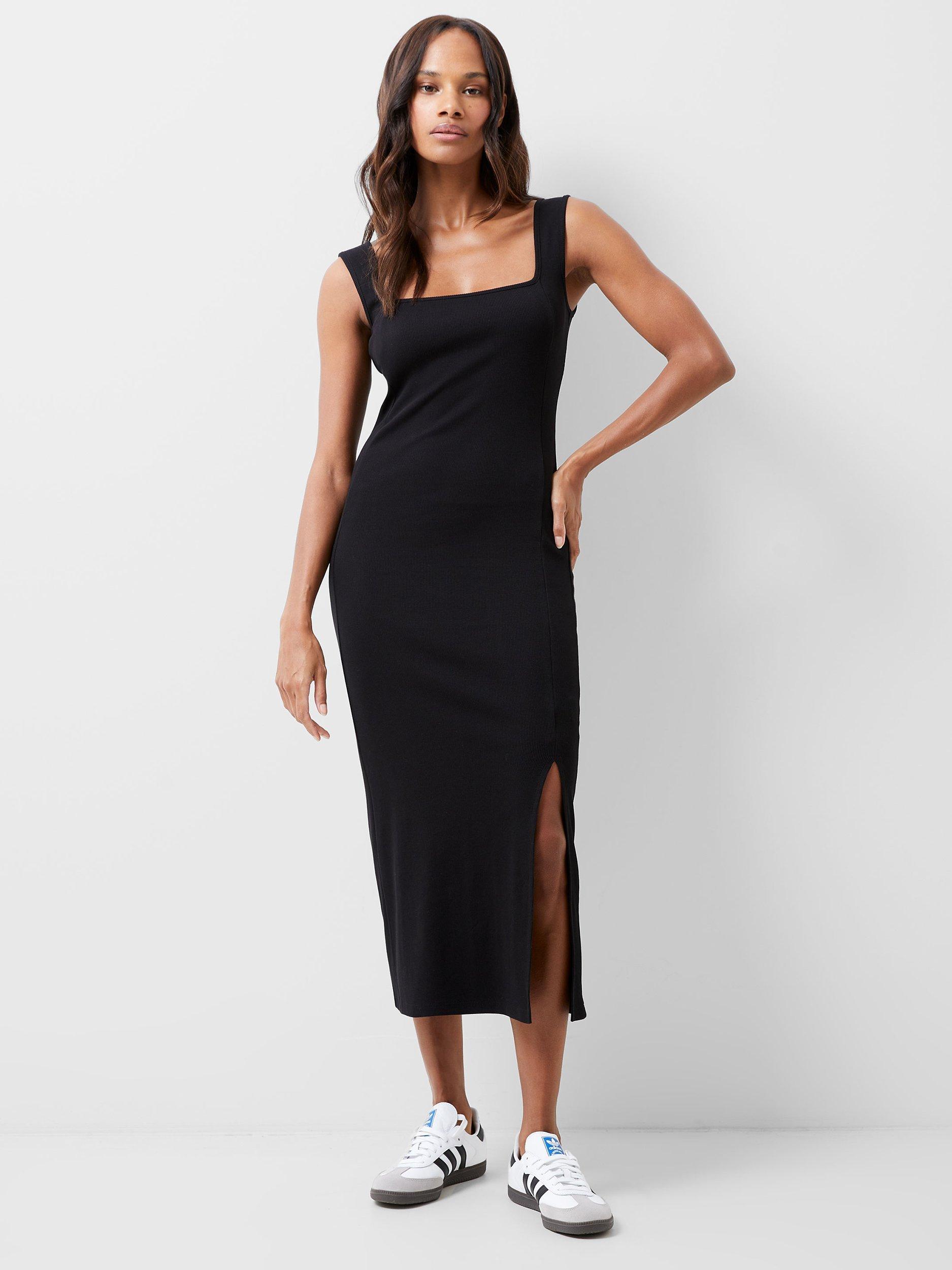 French Connection Rassia Rib Square Neck Midi Dress