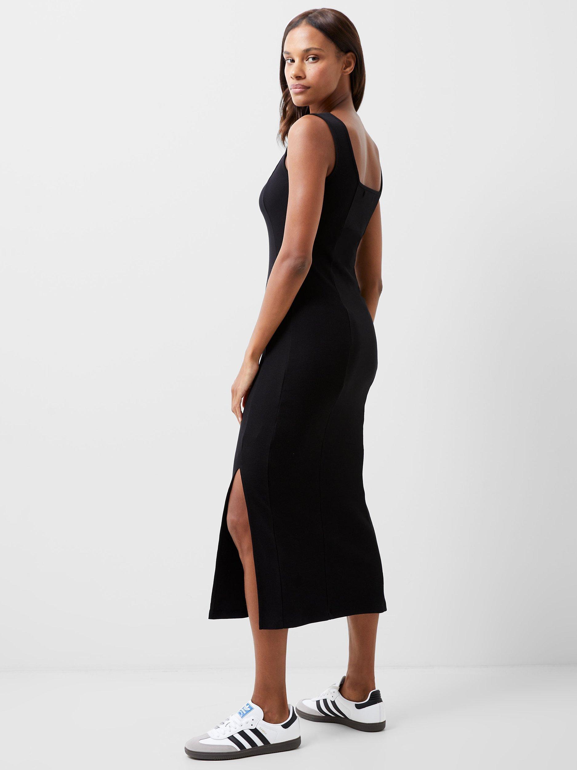 French Connection Rassia Rib Square Neck Midi Dress, Blackout, XS